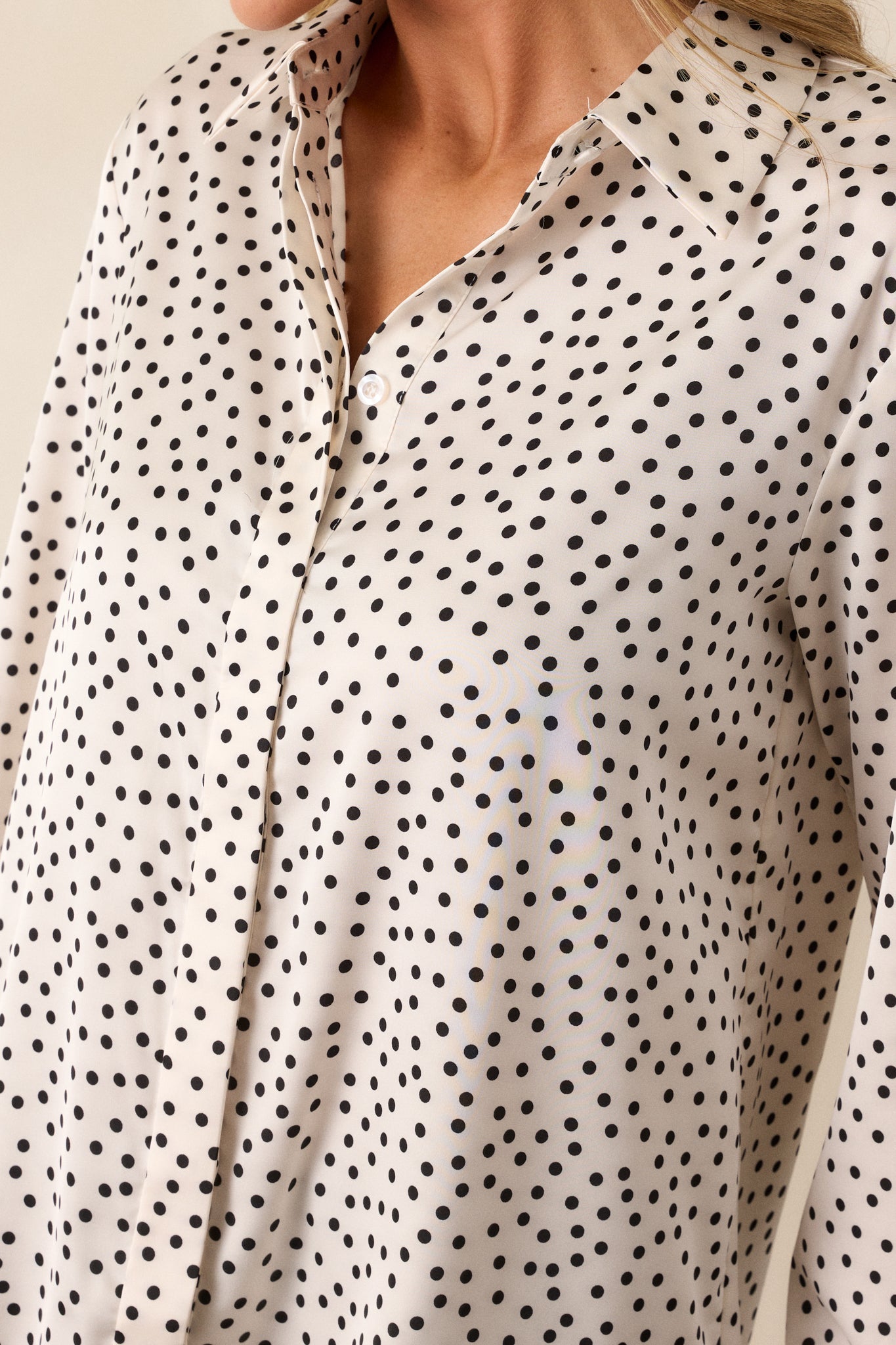 Lush Linen Ivory Polka Dot Button Front Top