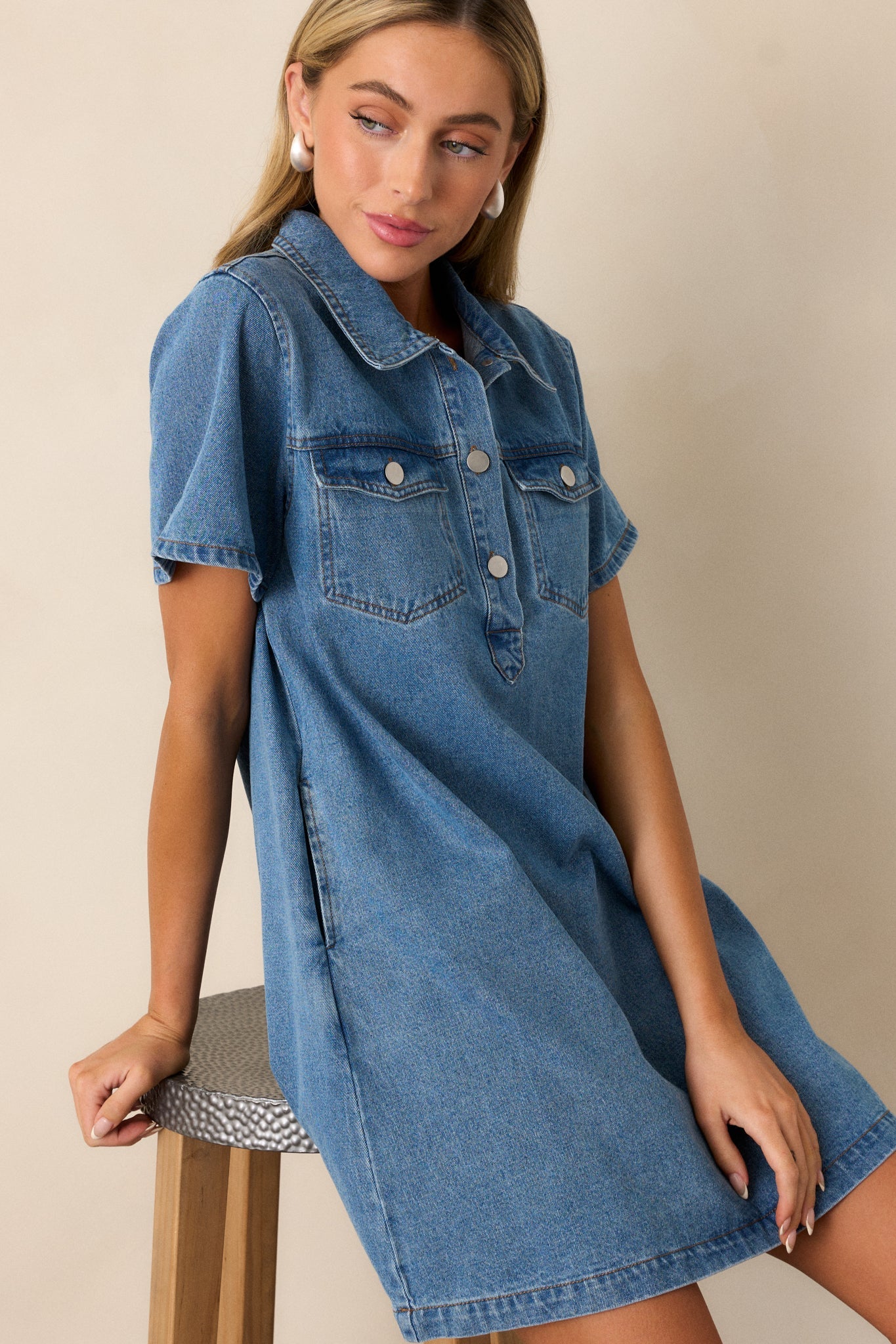 Midnight City Denim Short Sleeve Mini Dress