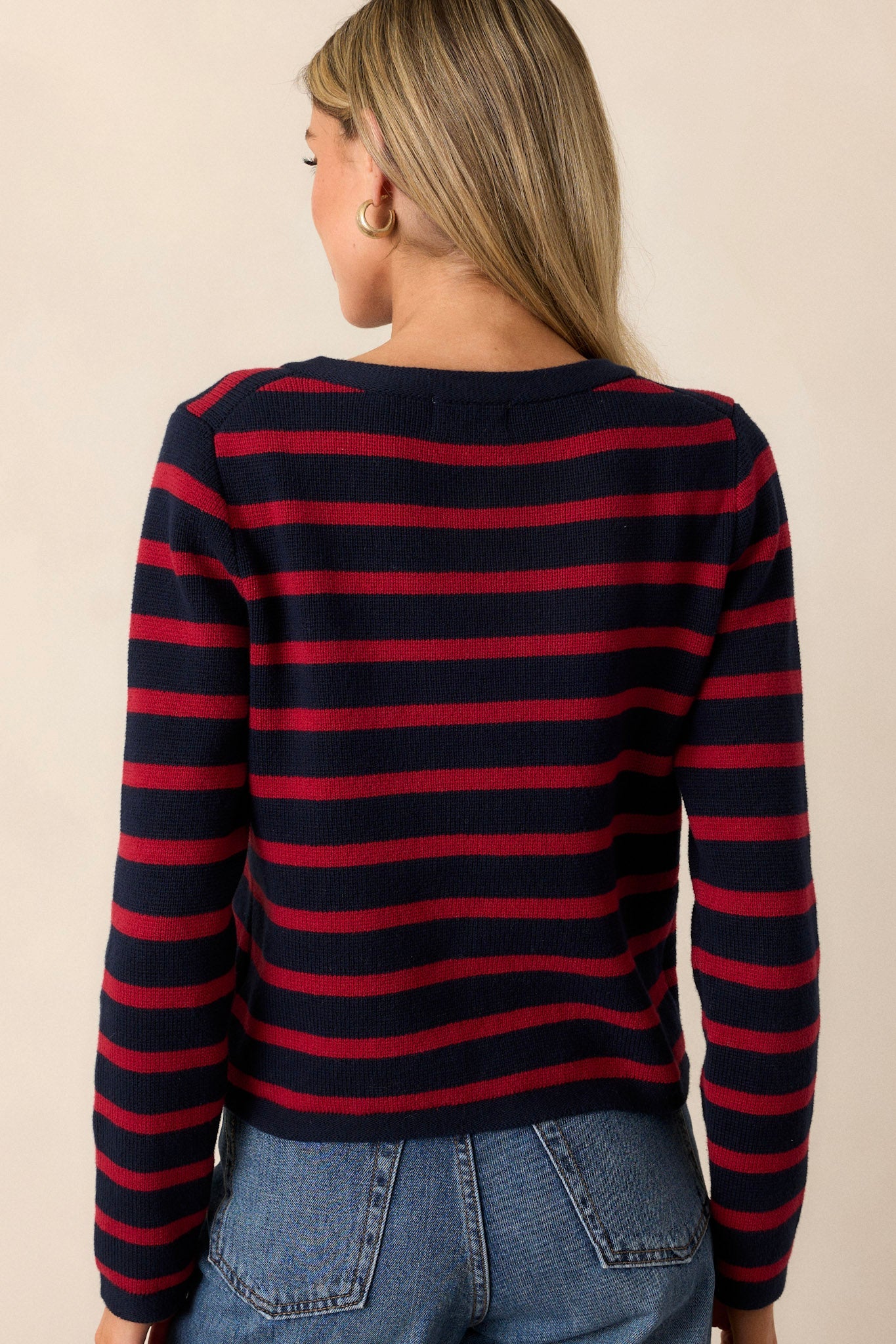 The Time Is Right 100% Cotton Red Stripe Cardigan