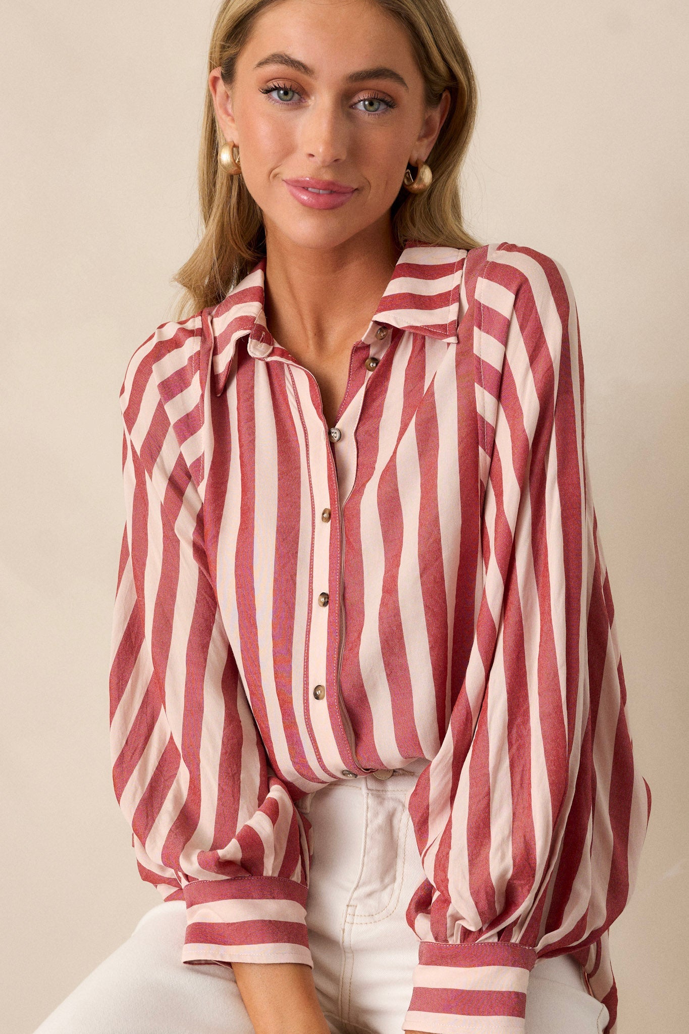 Never Stop Believing Red Stripe Button Front Top