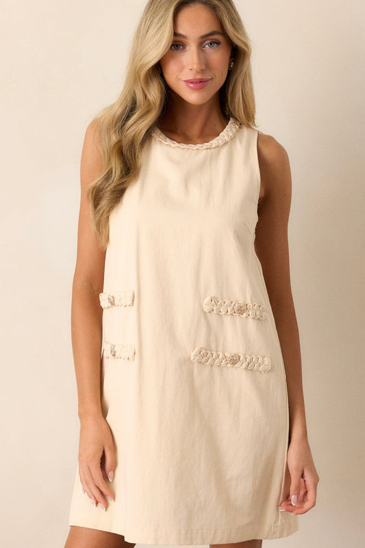 Chic Charm 100% Cotton Ecru Beige Mini Dress