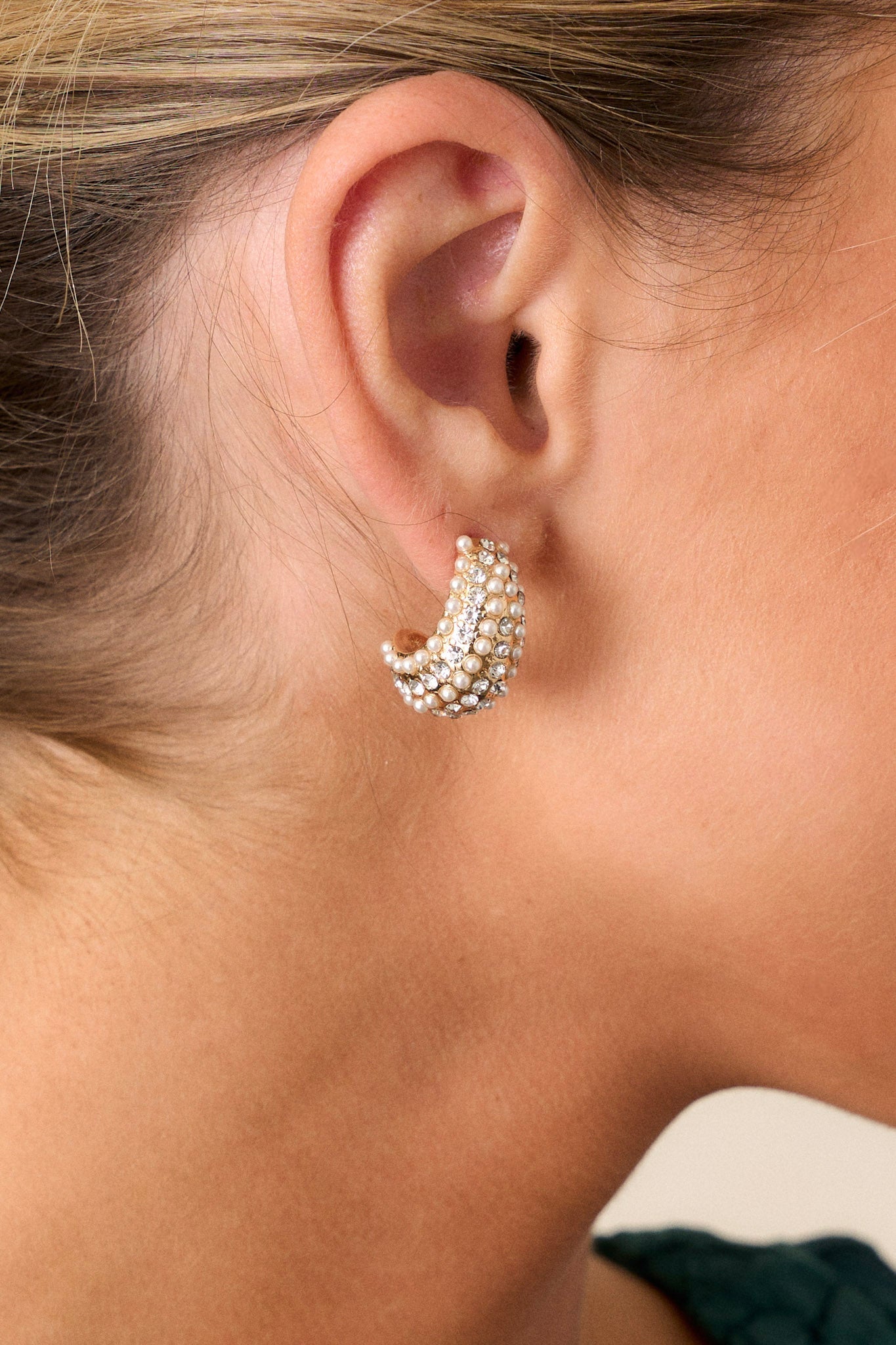 Moments We Remember Gold Textured Pearl Hoop Earrings