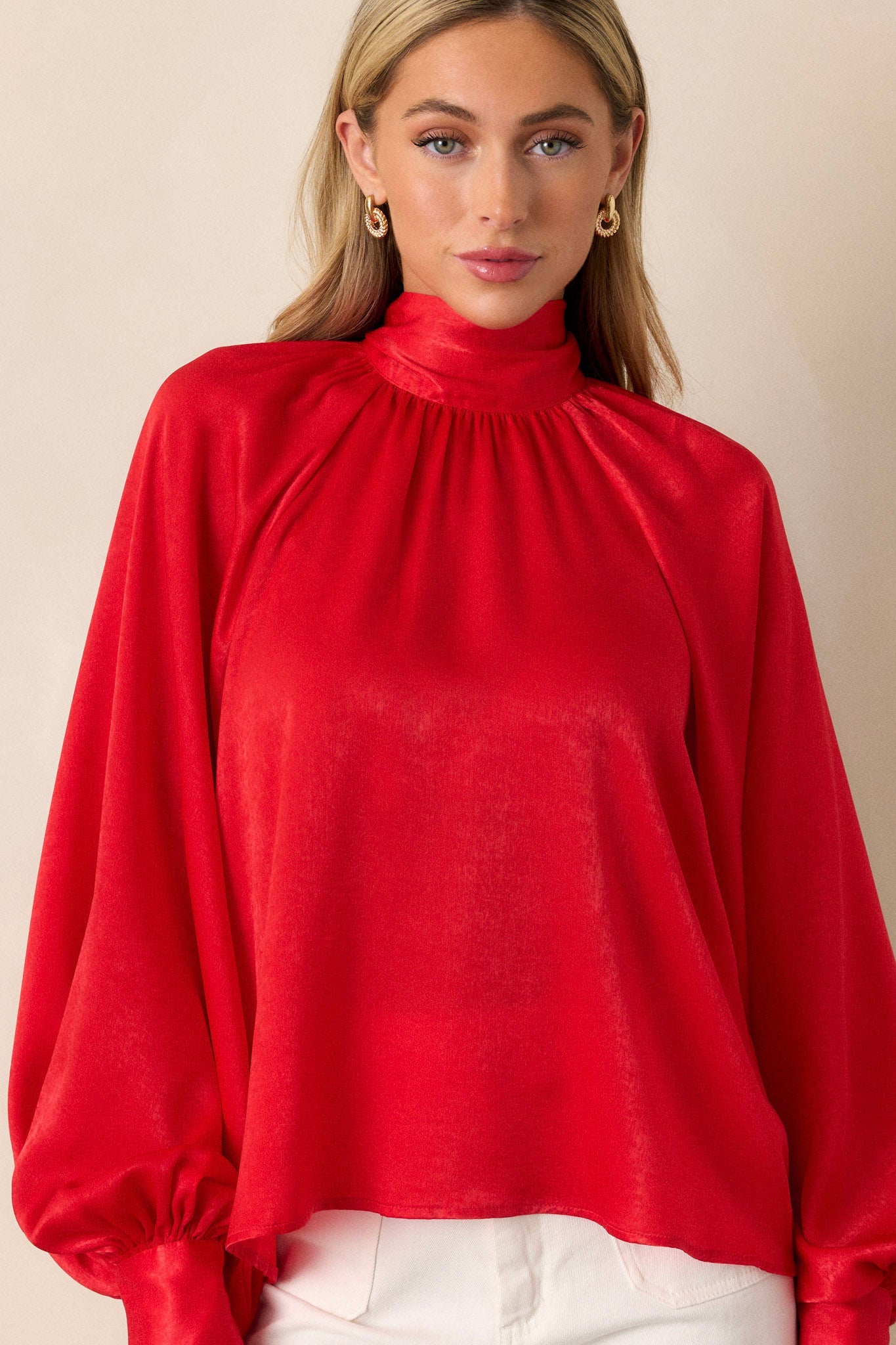 World Class Red Bow Tie Blouse
