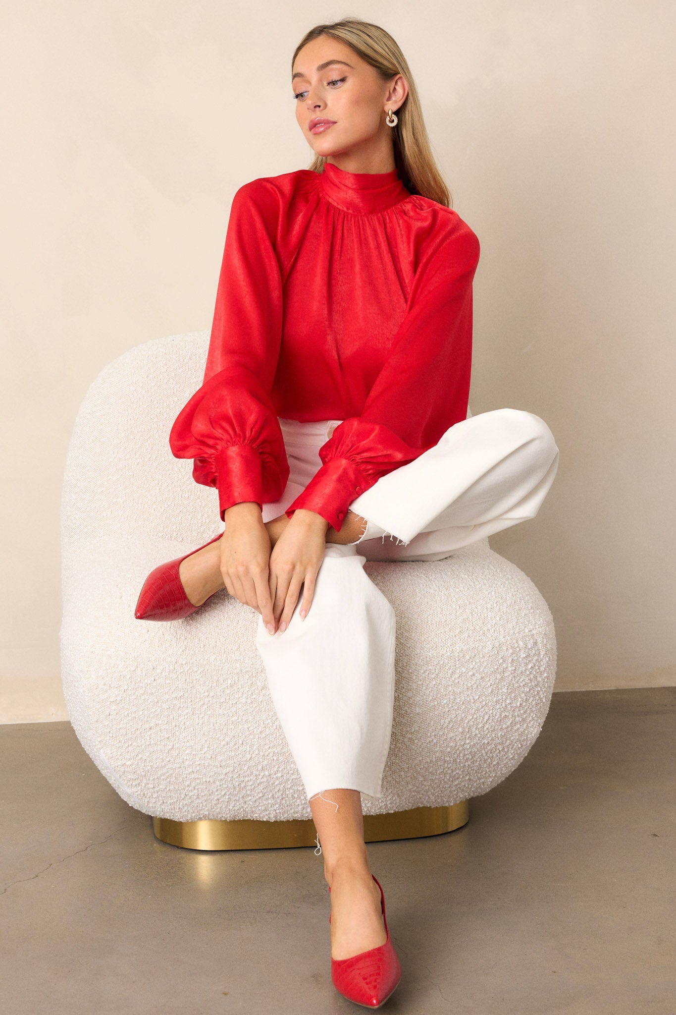 World Class Red Bow Tie Blouse