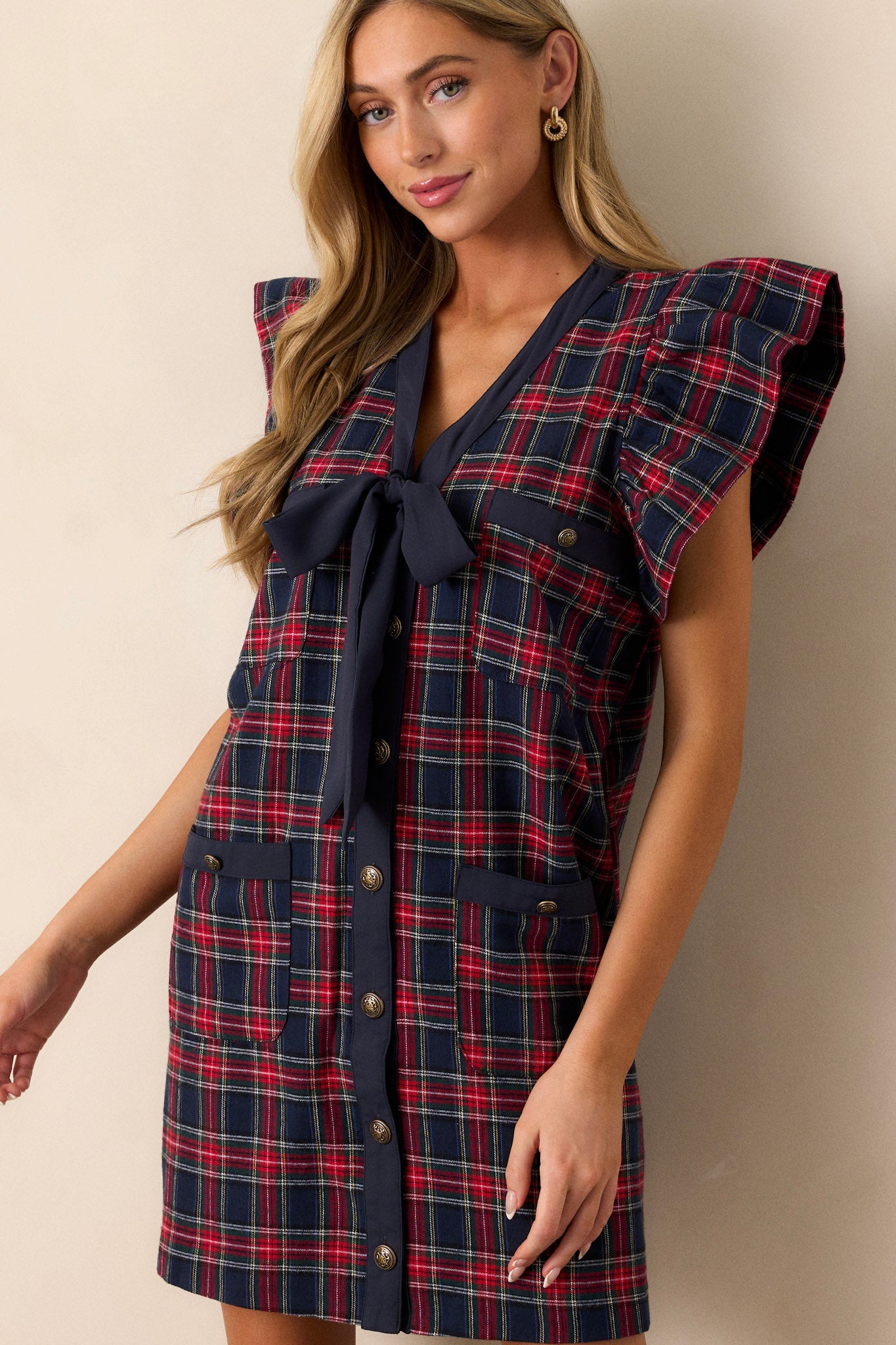 Now I Know 100% Cotton Navy Plaid Mini Dress