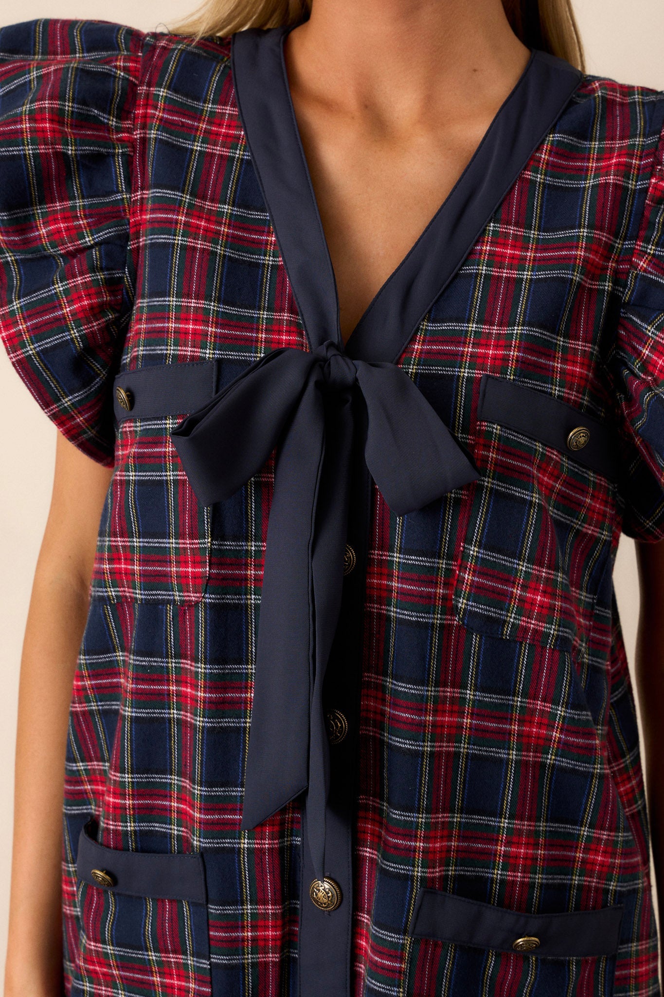 Now I Know 100% Cotton Navy Plaid Mini Dress