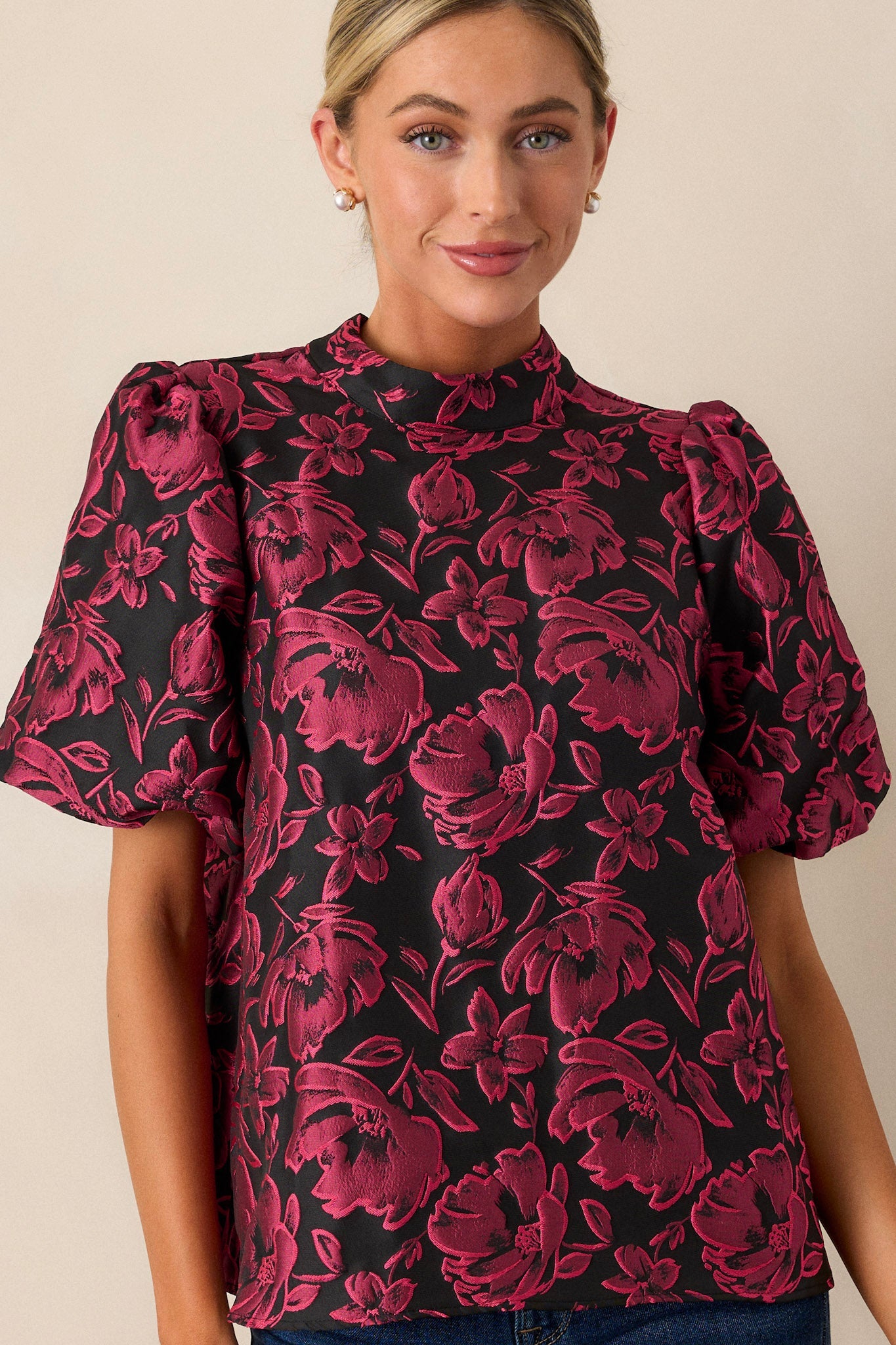 Never Wrong Dark Fuchsia Floral Jacquard Top