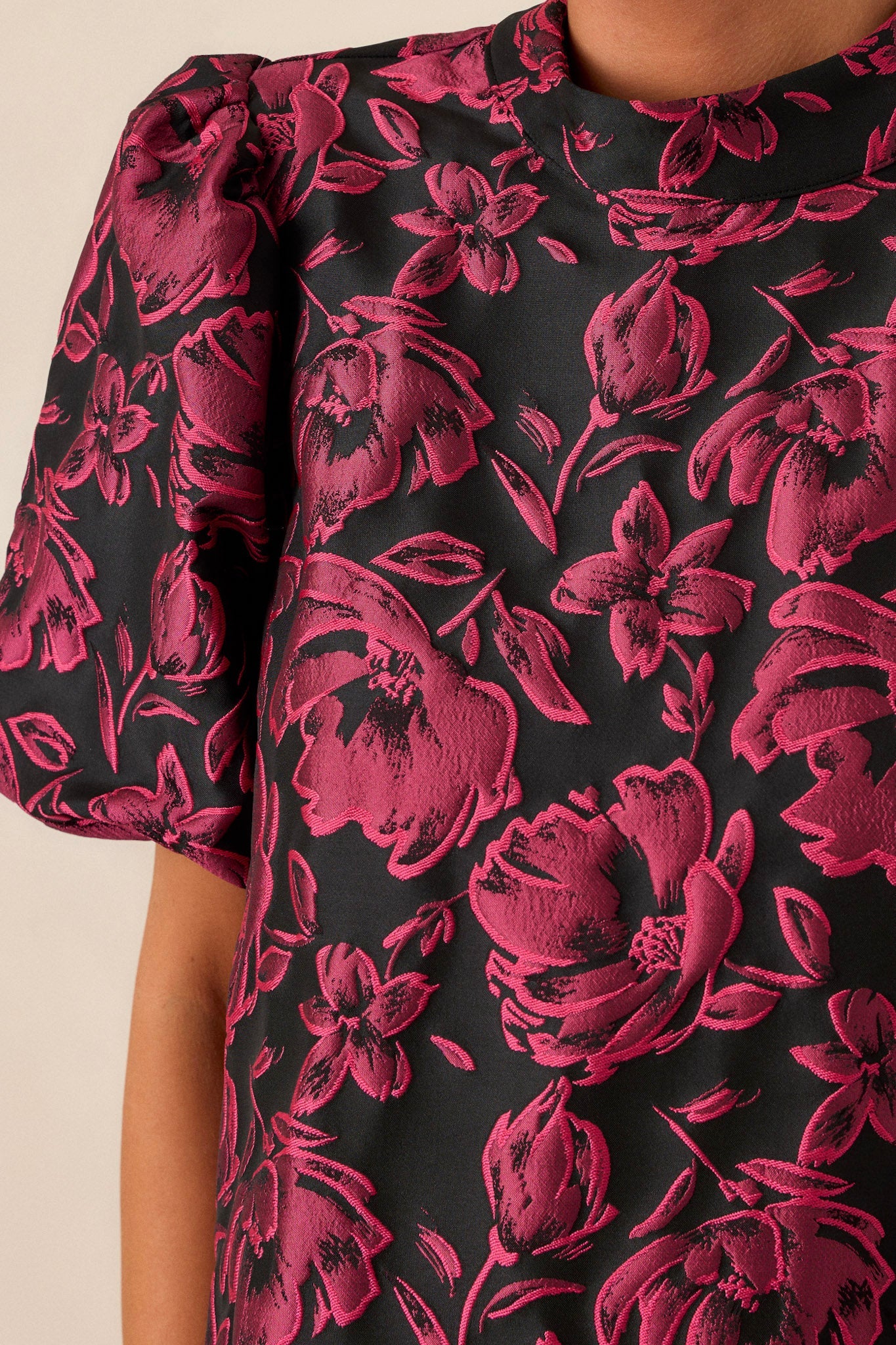 Never Wrong Dark Fuchsia Floral Jacquard Top