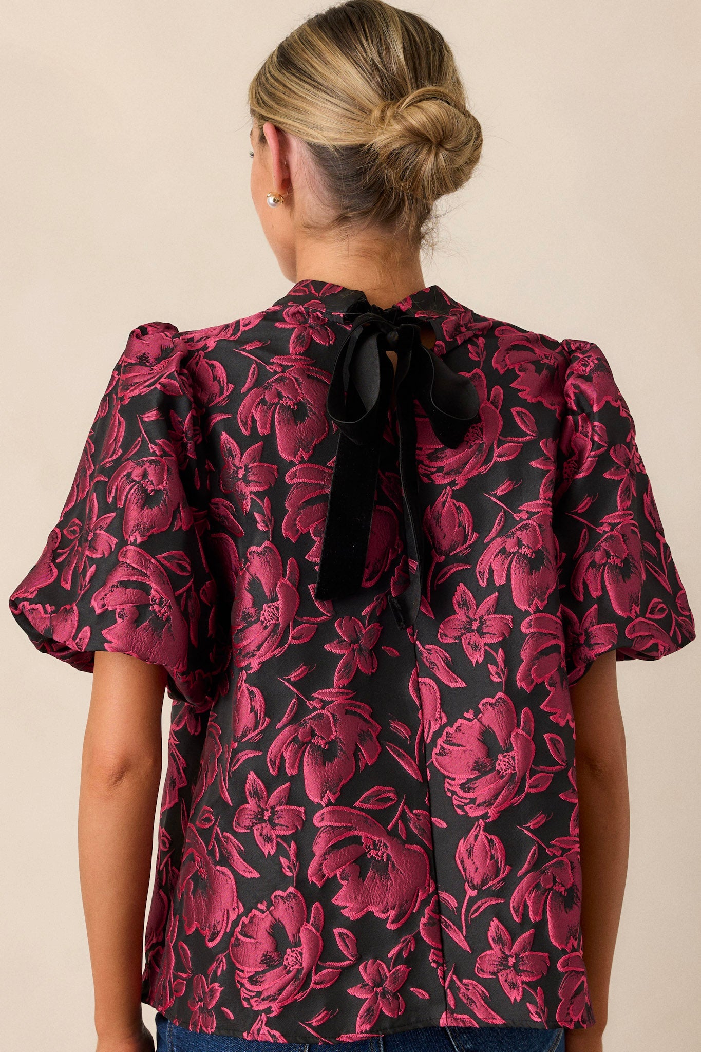 Never Wrong Dark Fuchsia Floral Jacquard Top