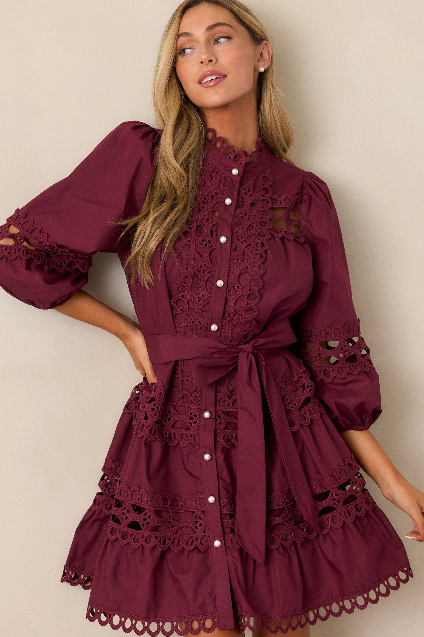 Far From Over 100% Cotton Plum Eyelet Mini Dress