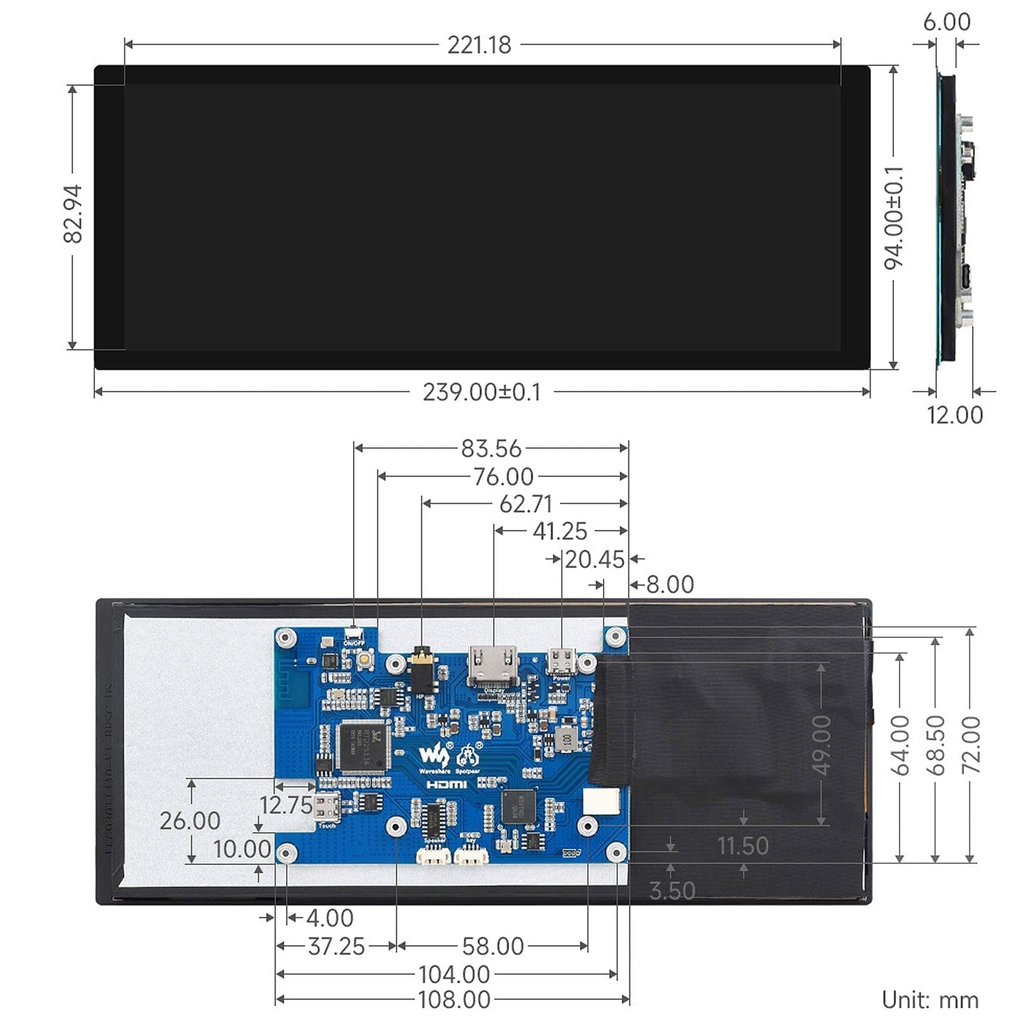 9.3" IPS Capacitive Touch Display (1600 x 600)