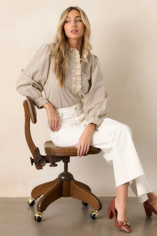 Not Over Yet Brown Stripe Long Sleeve Top