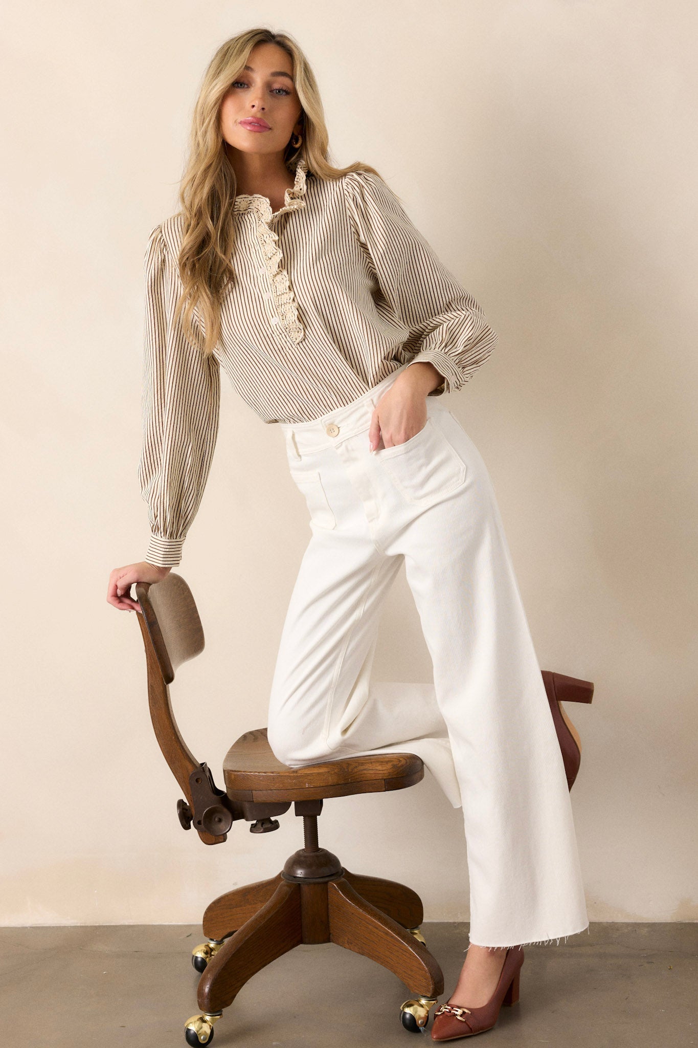 Not Over Yet Brown Stripe Long Sleeve Top