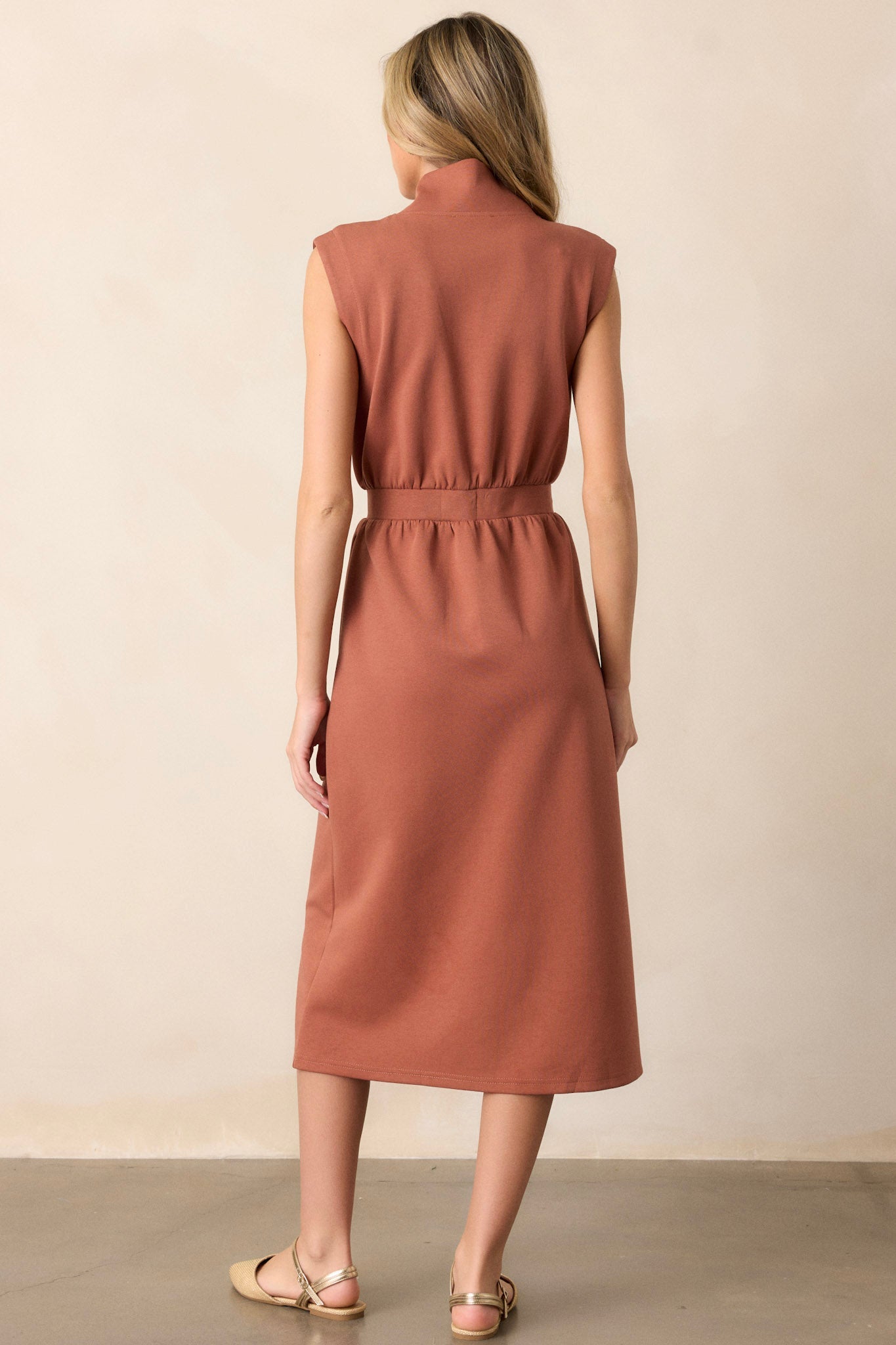Distant Sun Terracotta Sleeveless Midi Dress