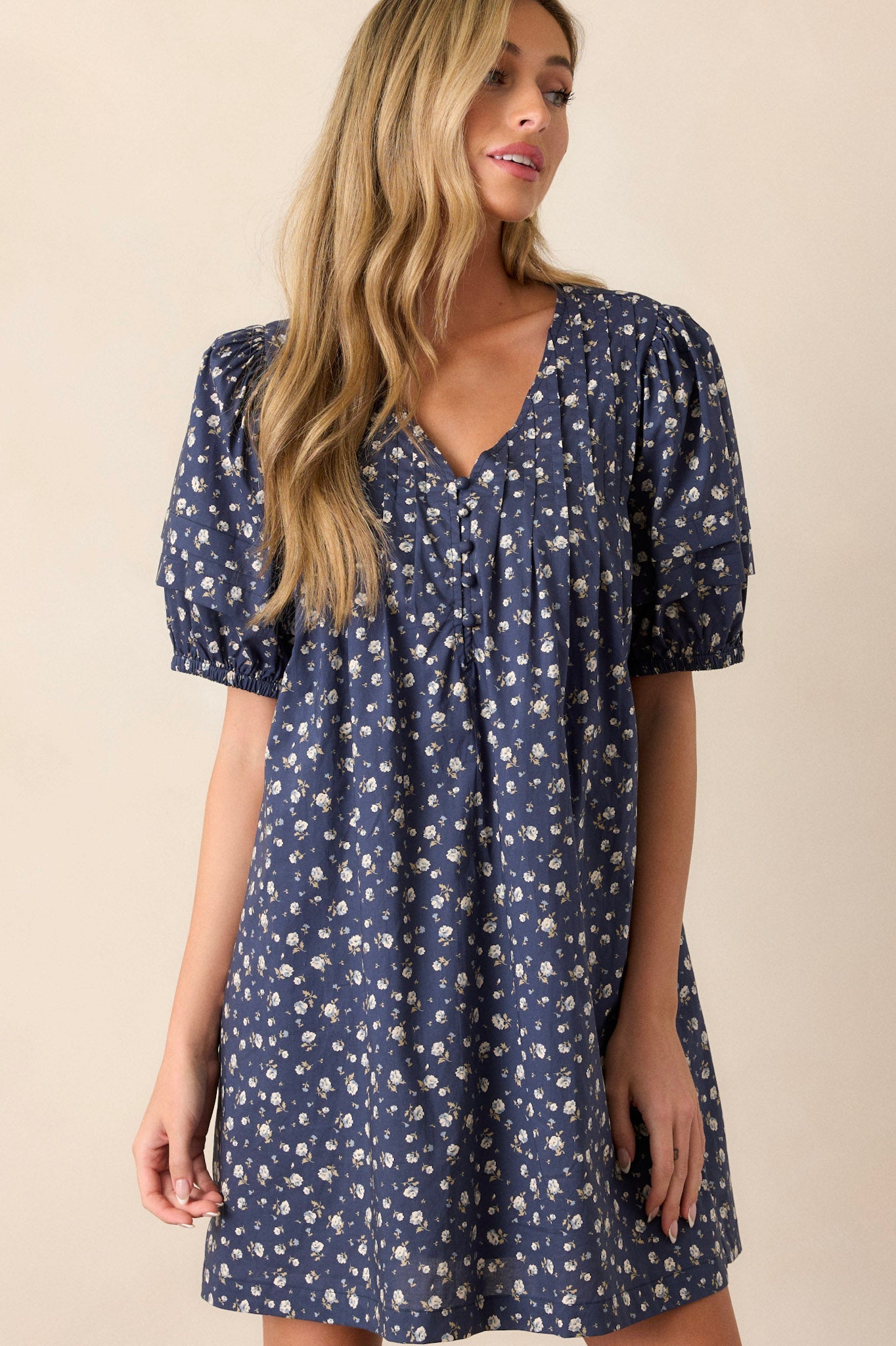 Never Enough 100% Cotton Navy Puff Sleeve Mini Dress