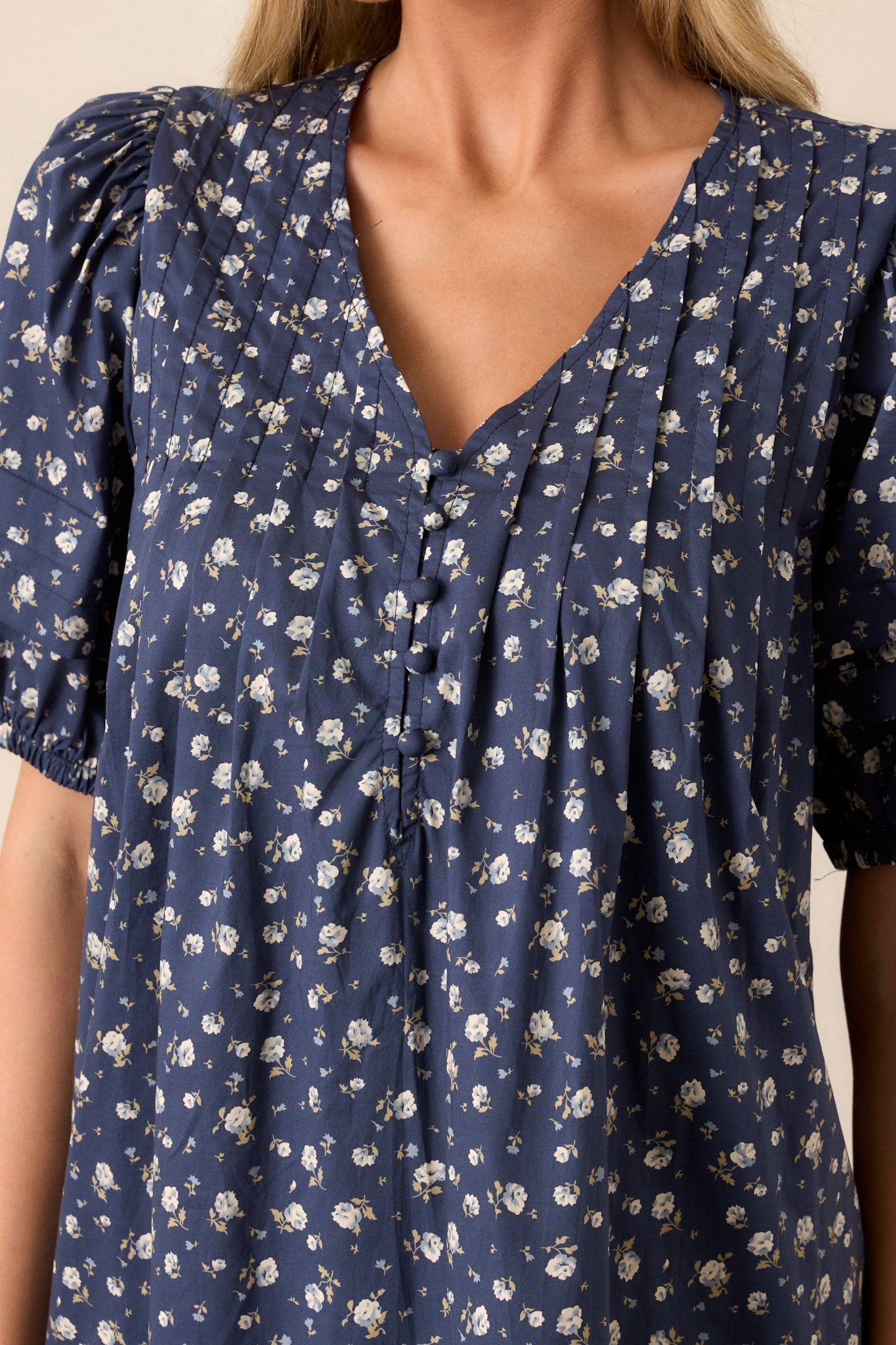Never Enough 100% Cotton Navy Puff Sleeve Mini Dress