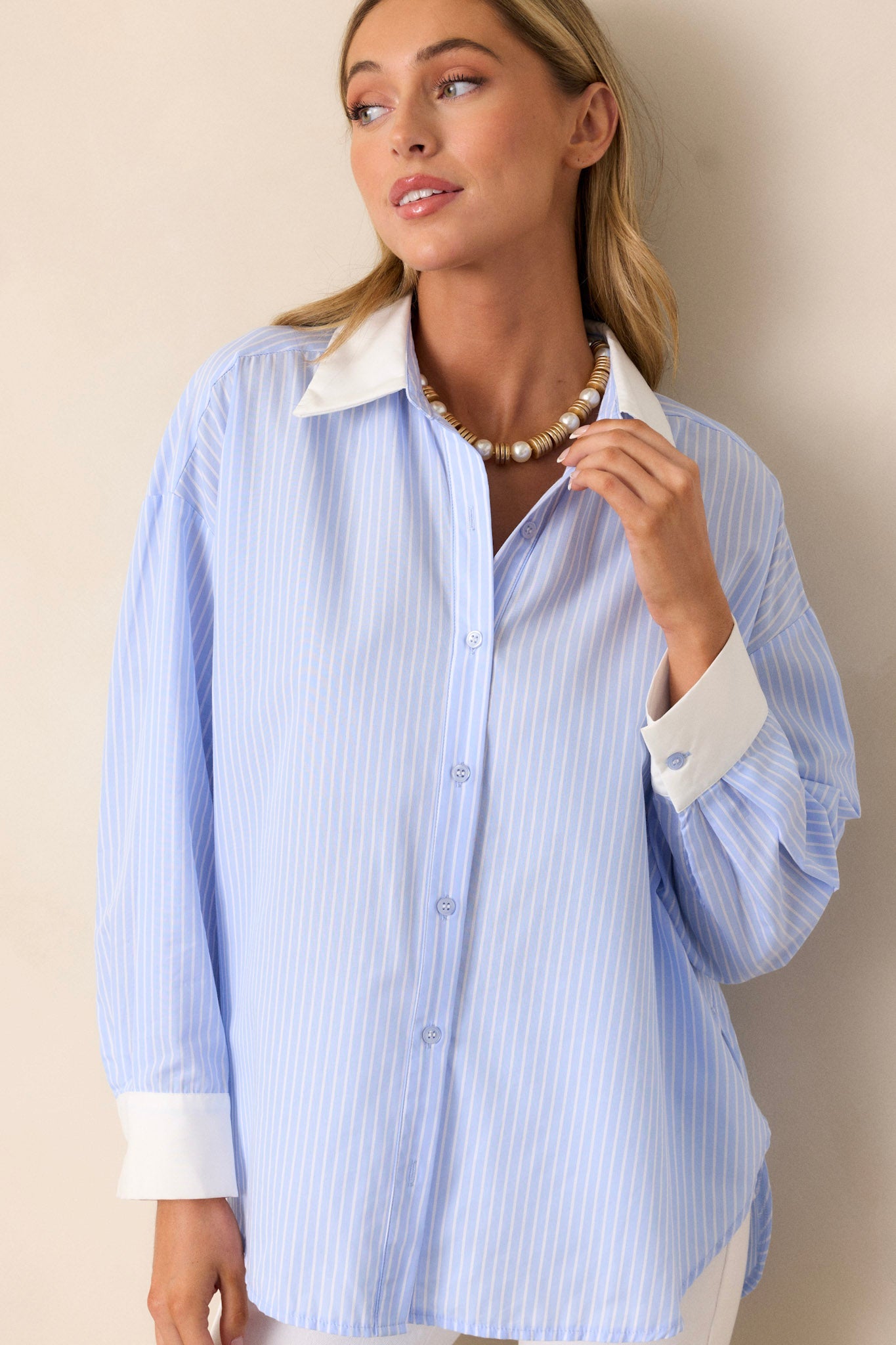 Vintage Verve 100% Cotton Blue Stripe Button Front Top