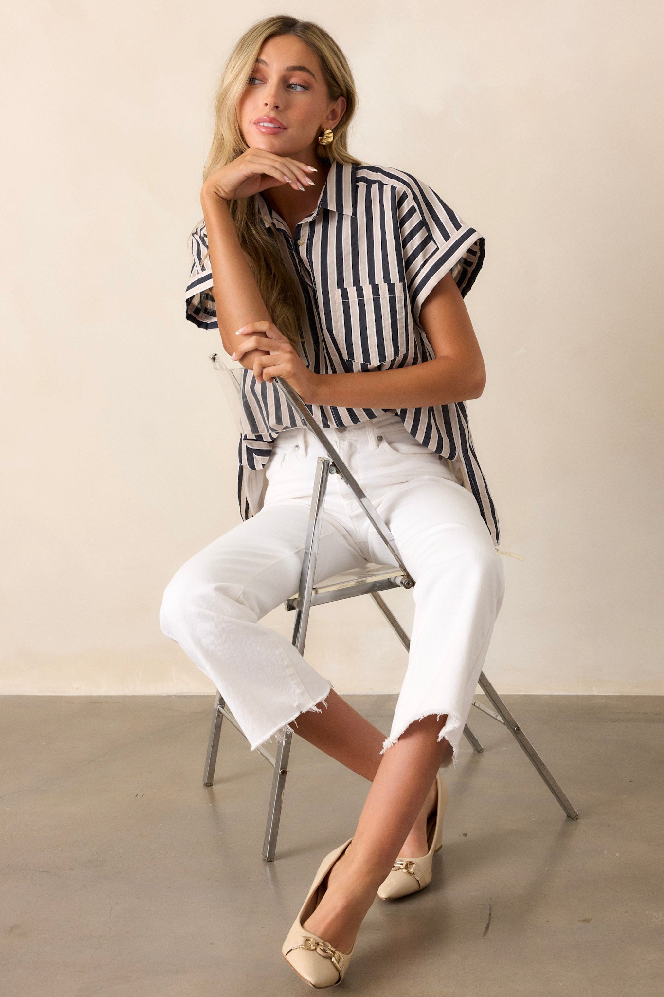 Timeless Choice Black Stripe Button Front Top