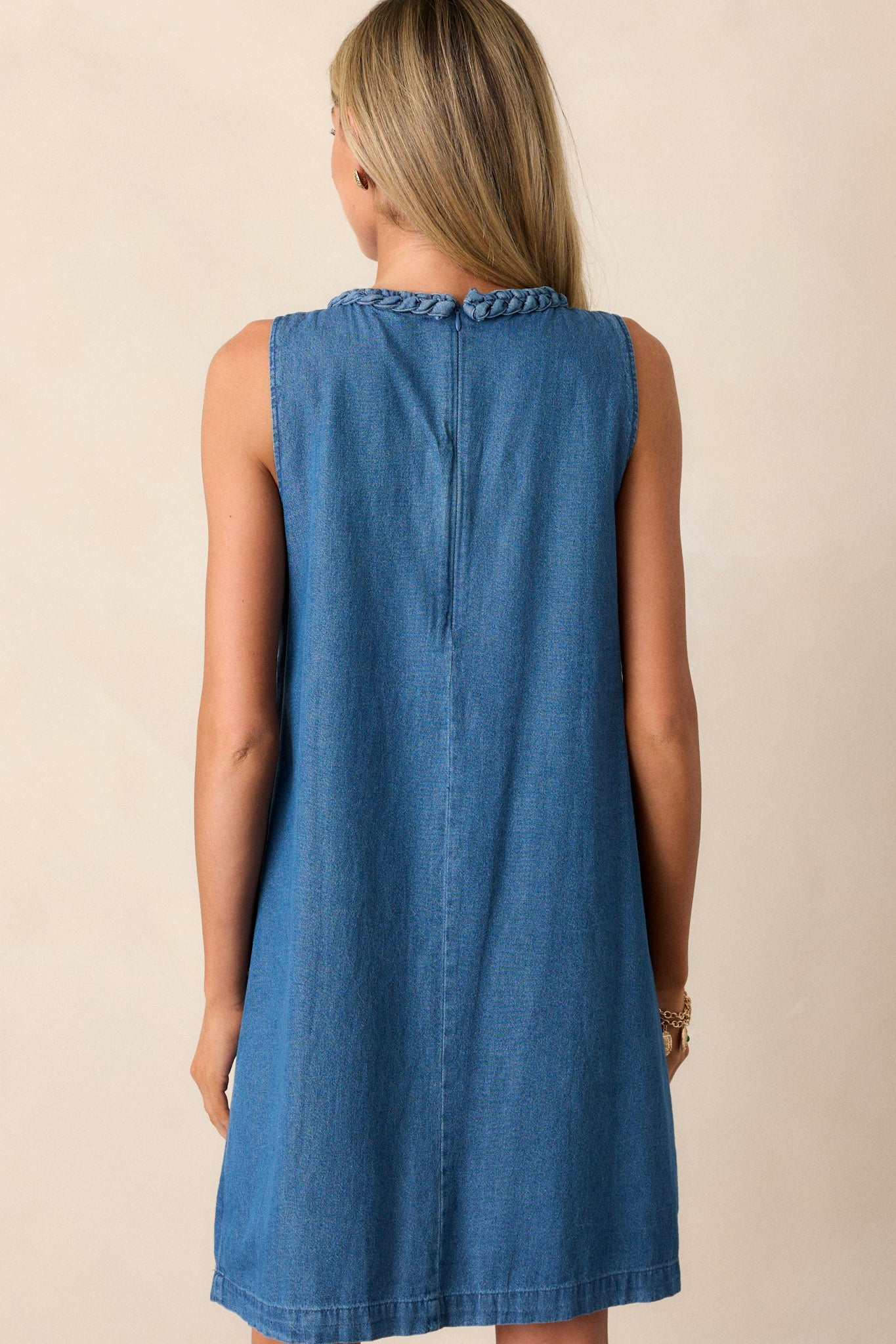 Chic Charm 100% Cotton Medium Wash Chambray Mini Dress