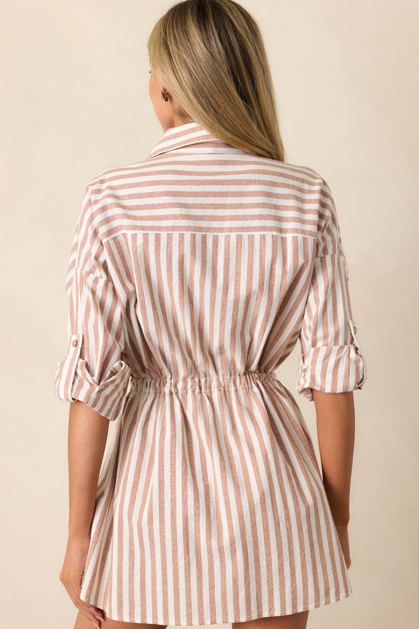 Simple Pleasures 100% Cotton Camel Brown Stripe Mini Dress