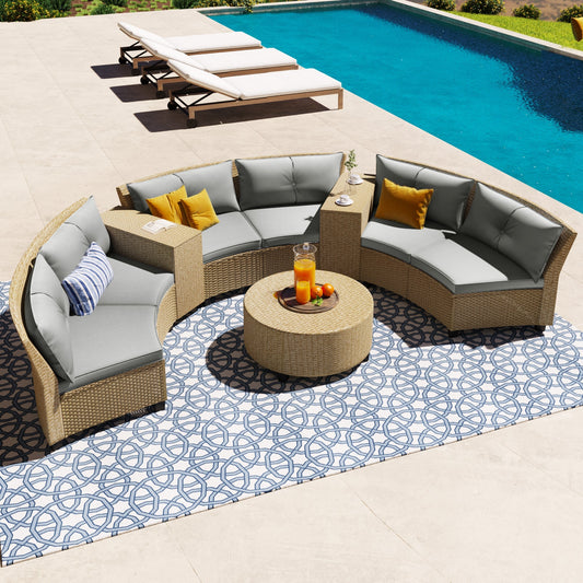 9-Piece Outdoor Fan-shaped Sofa Set with Cushions and Table