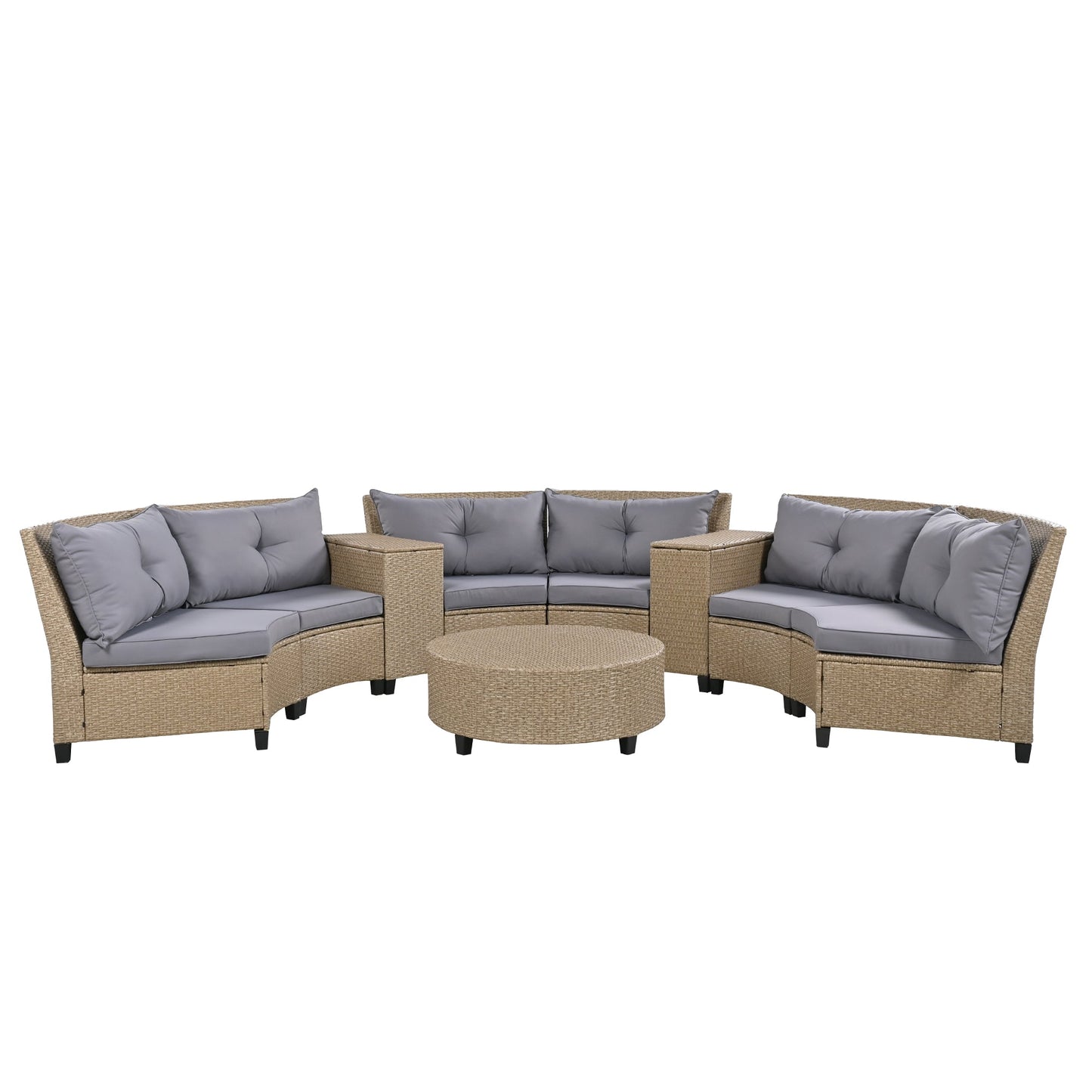 9-Piece Outdoor Fan-shaped Sofa Set with Cushions and Table
