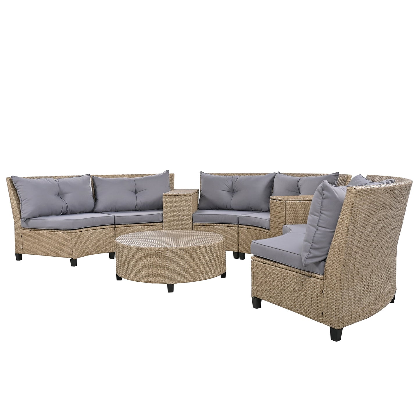 9-Piece Outdoor Fan-shaped Sofa Set with Cushions and Table