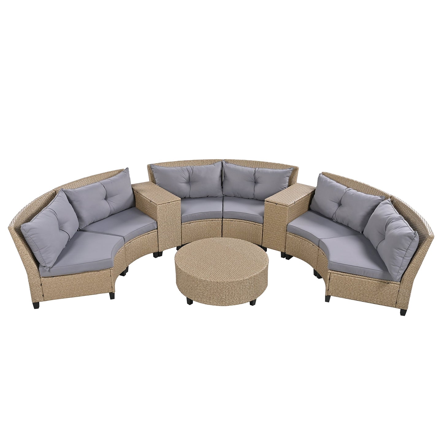 9-Piece Outdoor Fan-shaped Sofa Set with Cushions and Table