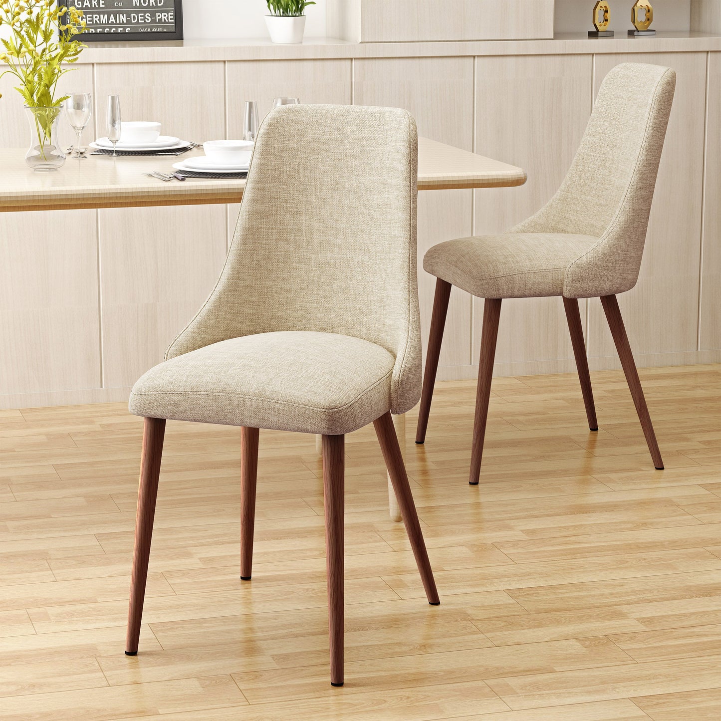 Psyche Upholstered Dining Chair with Wood Legs, Set of 2