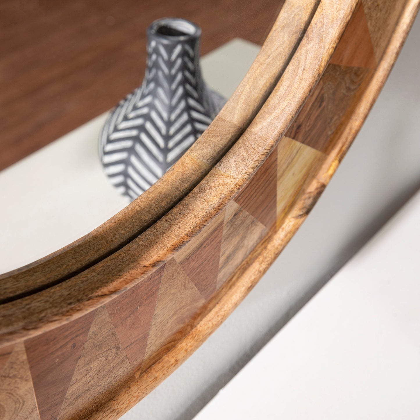 Round Wall Mirror with Solid Wood Frame