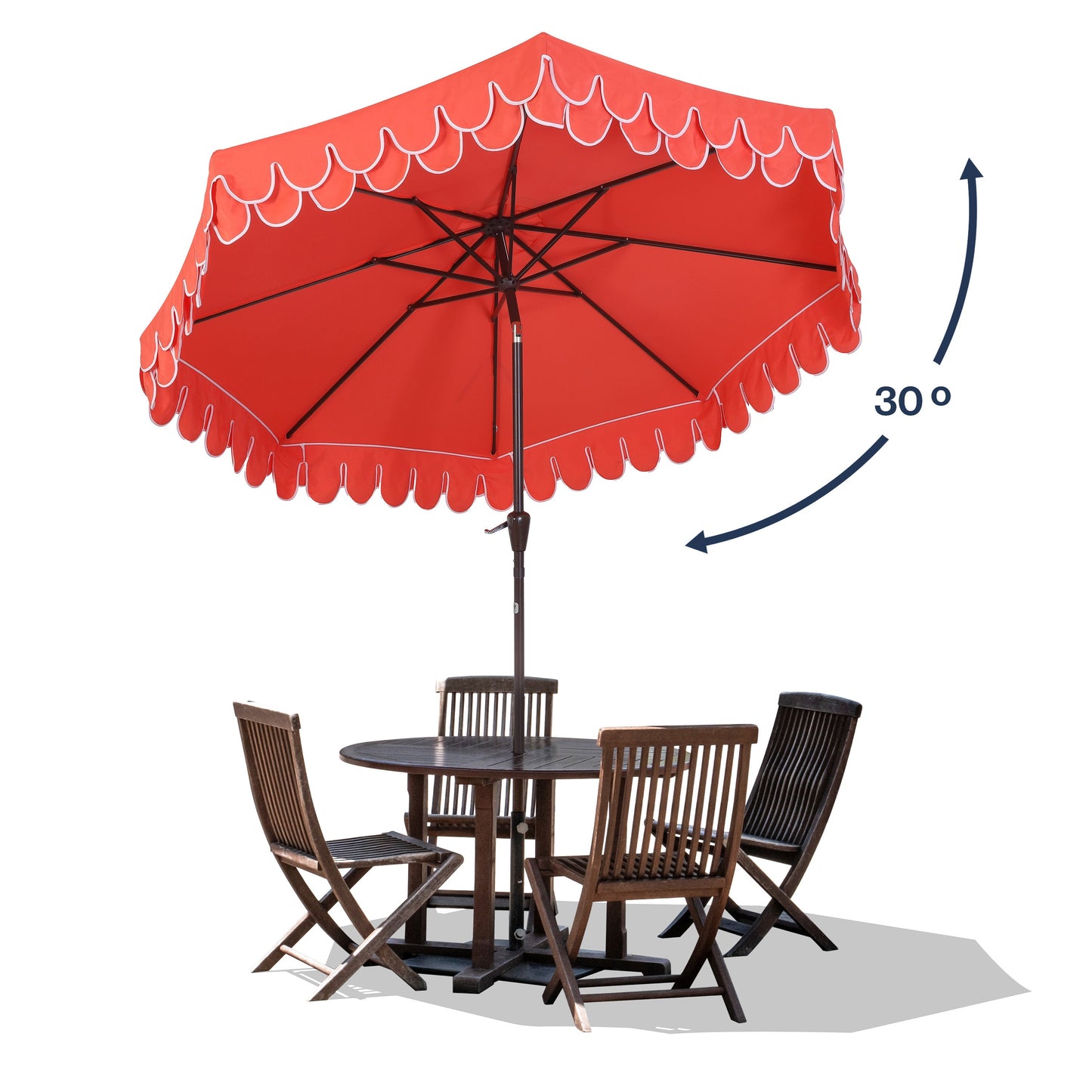 Tracy Classic MidCentury Scalloped Fringe Market Patio Umbrella with Auto-Tilt