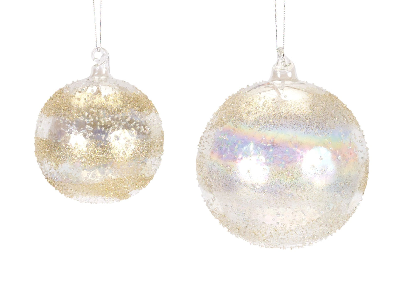 Iridescent Gold and Silver Glass Ball Ornament, Set of 4