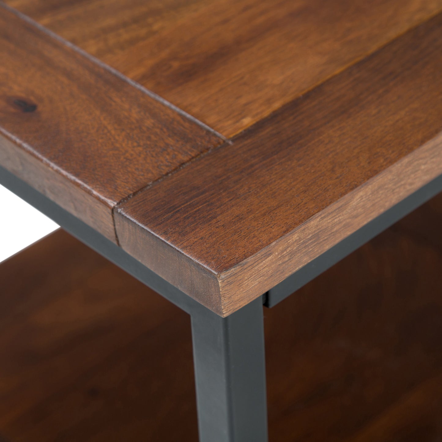 Haloed Square Side Table with Open Bottom Shelf and Metal Frame