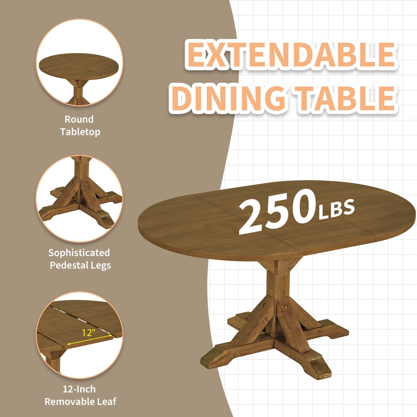 Kivor 6-Piece Dining Set with Extendable Table, Bench and 4 Ladder-Back Chairs