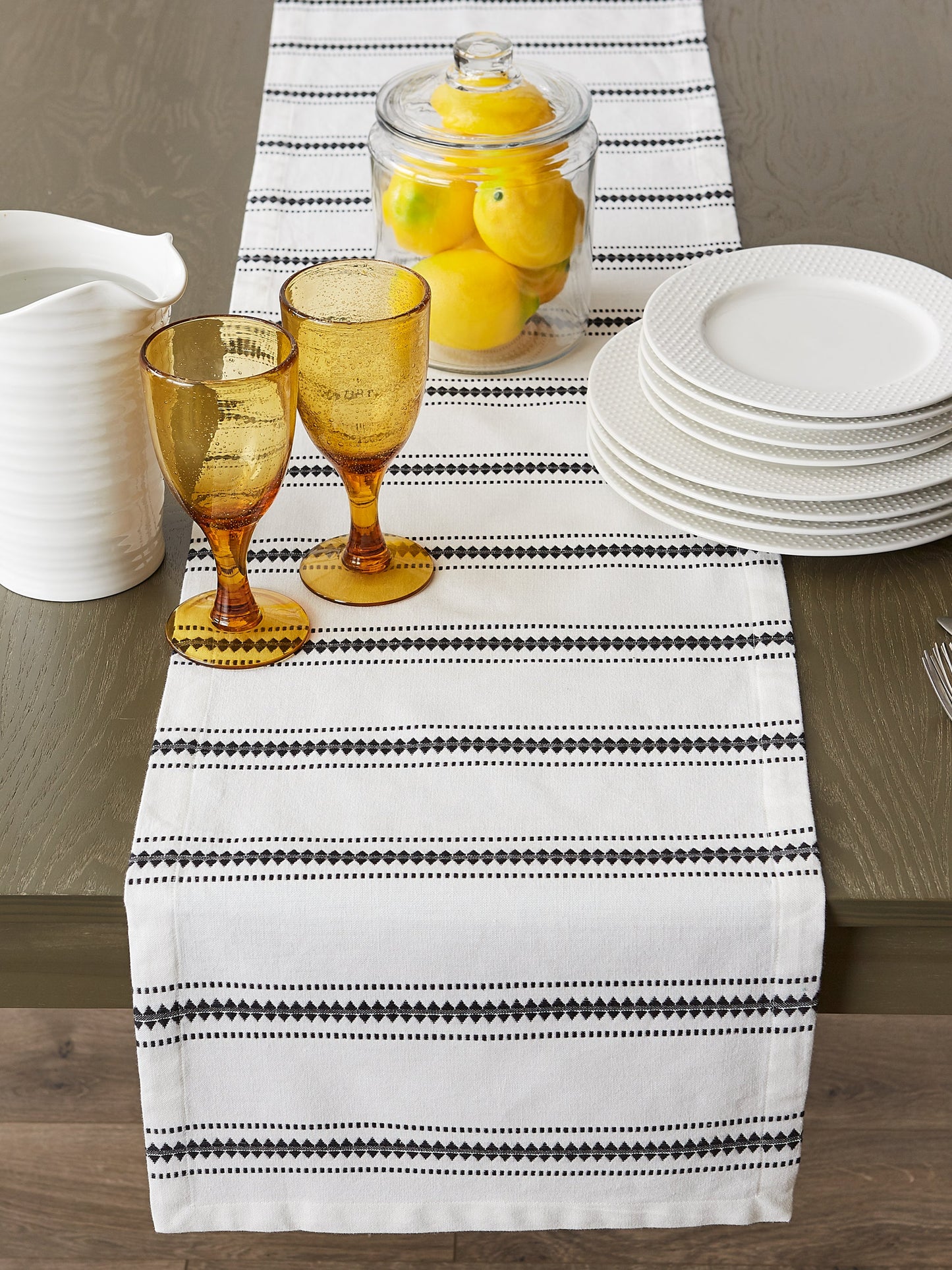 Black Zig Dobby Stripe Table Runner 14X72