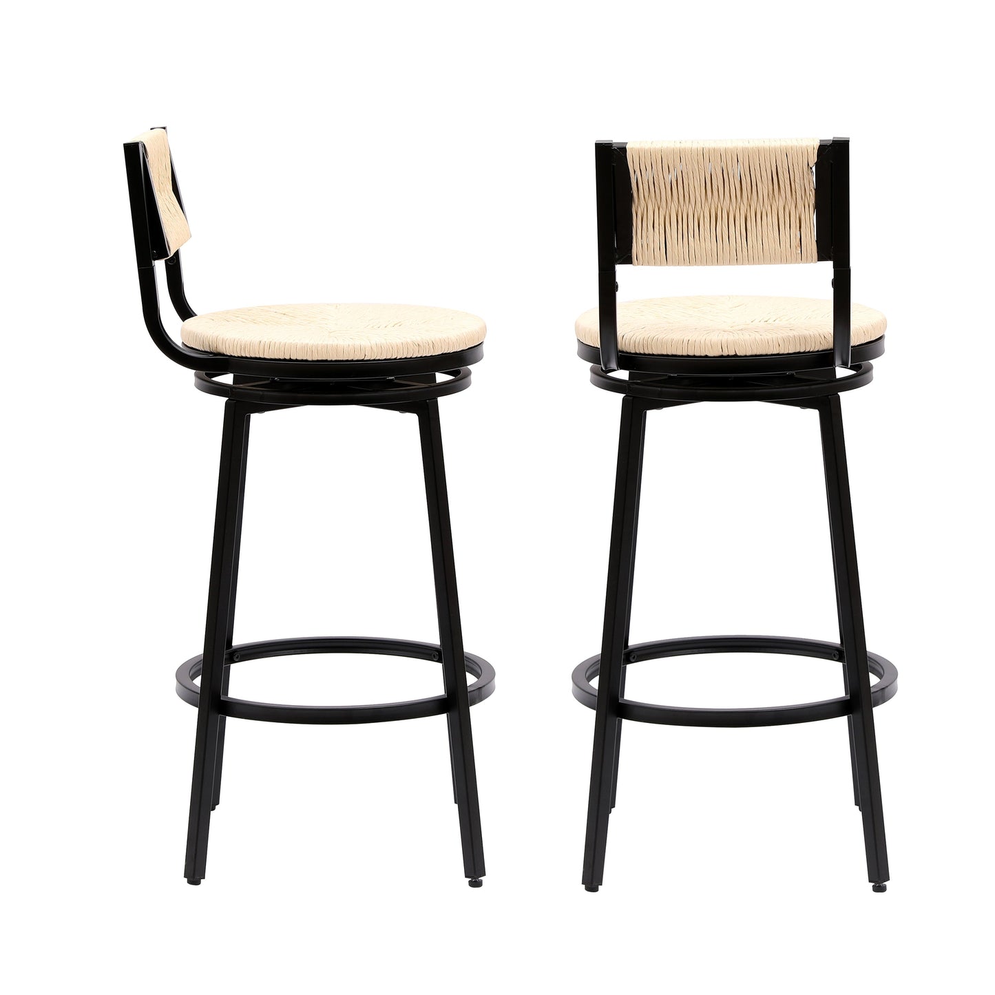 Hand Woven Rope Bar Stool with Swivel Seat and Footrest, Set of 2