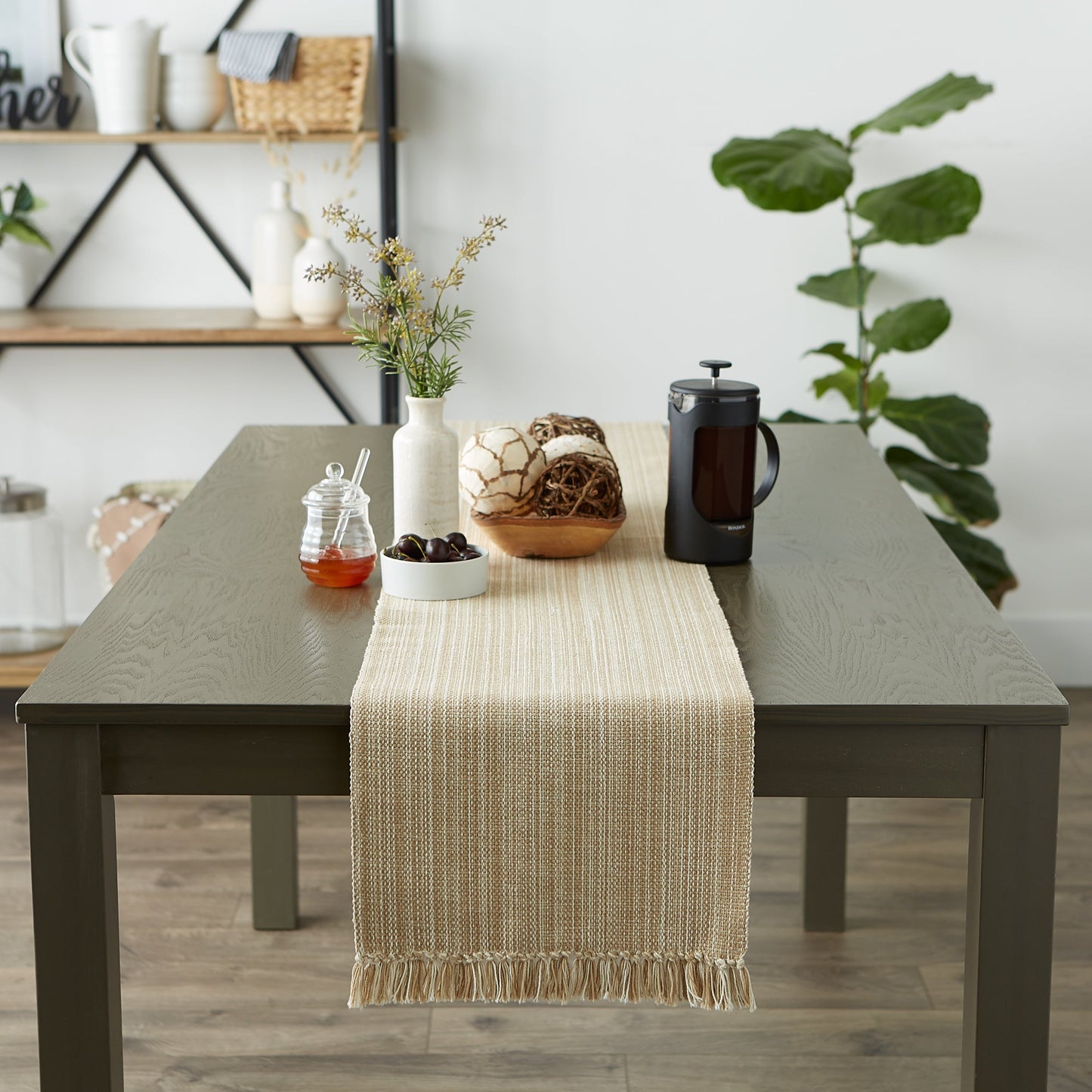 Taupe Variegated Fringe Table Runner 13X108