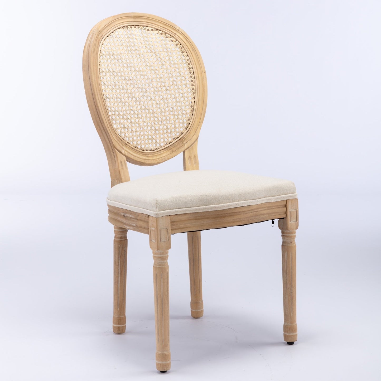 Dining Chair with Rattan Back and Seat Cushion, Set of 2