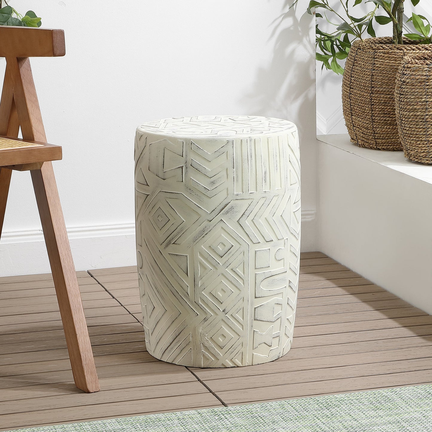 Rafi MidCentury Modern Geometric Drum Garden Stool