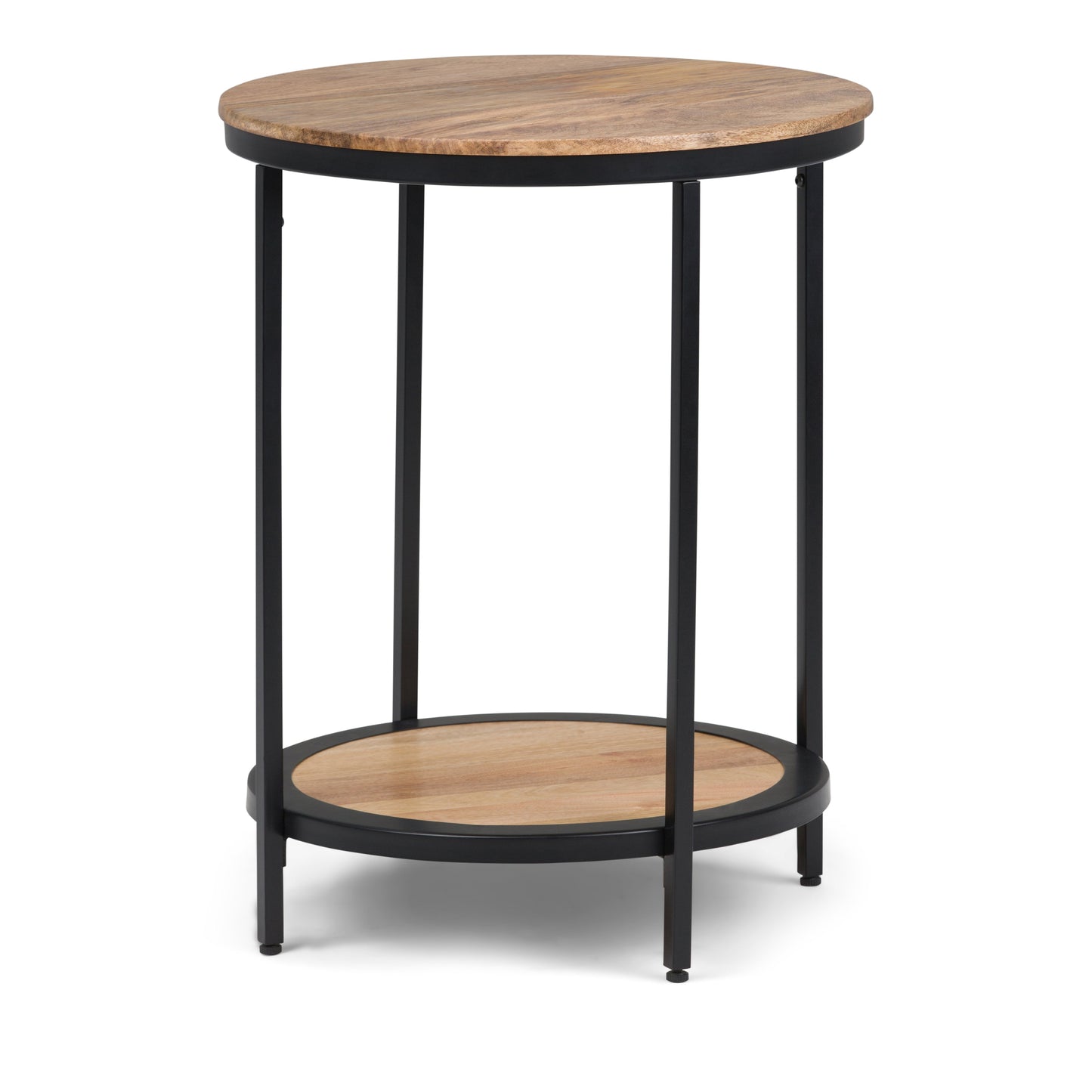 Grit Round Side Table with Open Bottom Shelf and Metal Frame