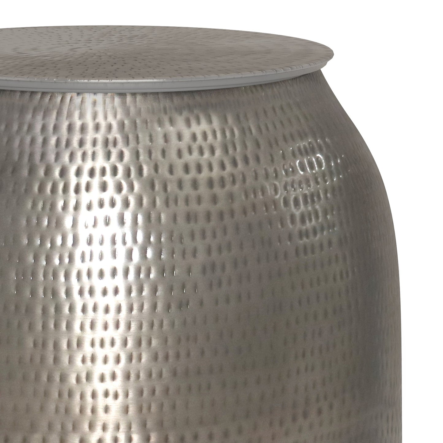 Destiny Drum-Shaped Hammered Accent Table with Removable Top