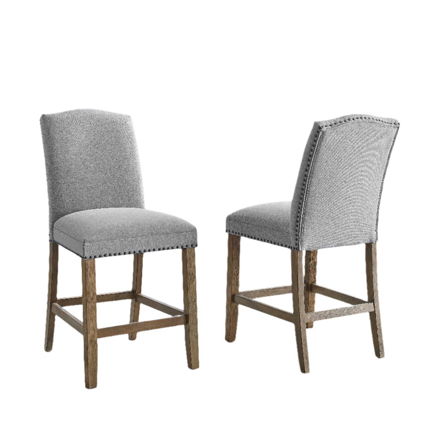 Upholstered Counter Chair with Nailhead Trim and Footrest, Set of 2