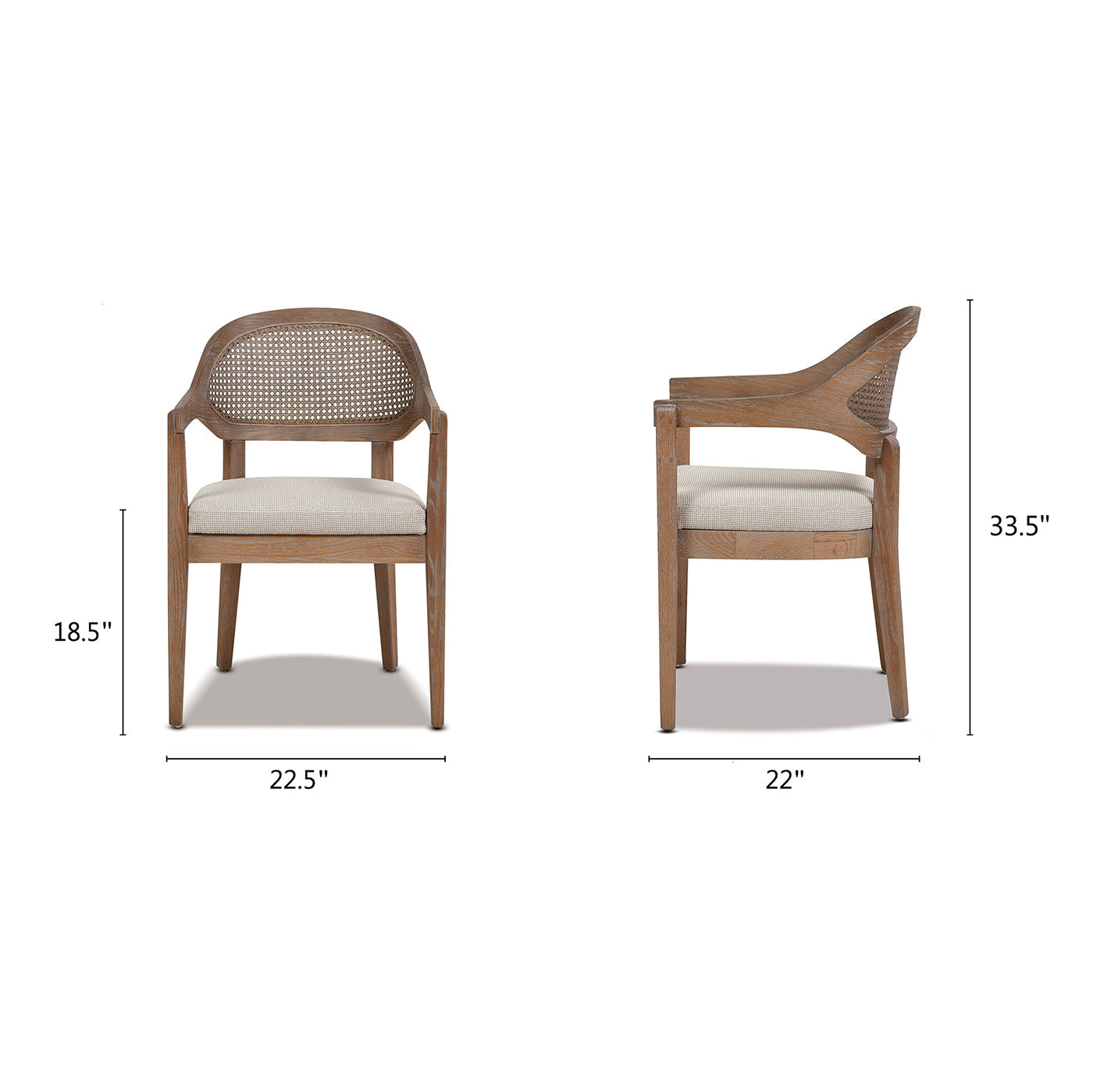 Upholstered Dining Chair with Rattan Back and Wood Frame