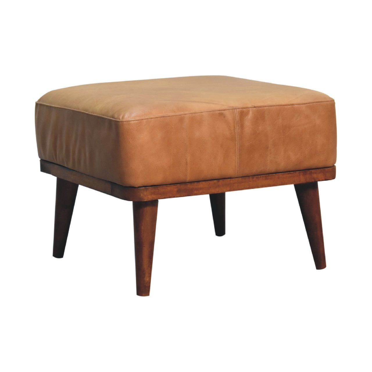 Buffalo Leather Footstool with Wood Tapered Legs