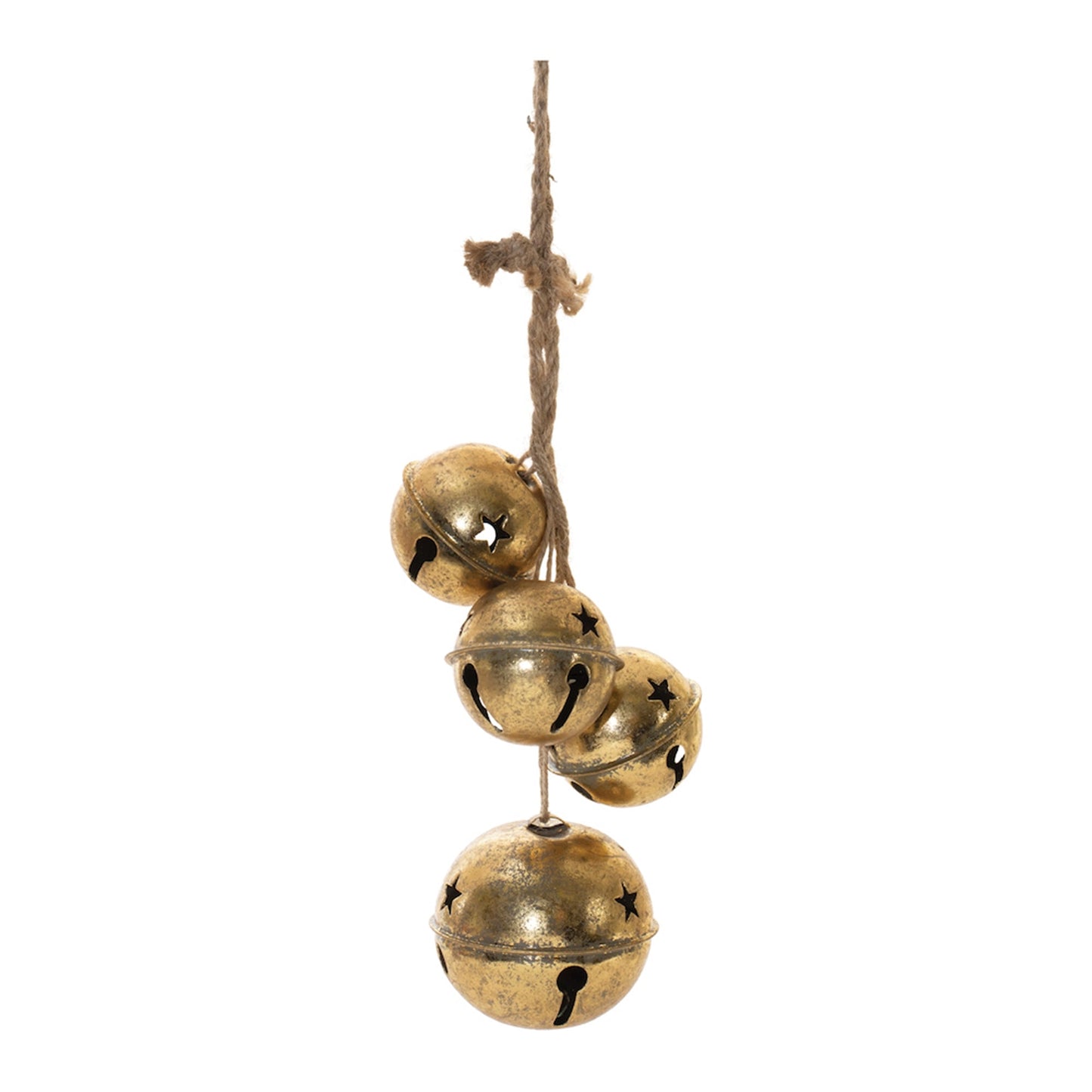 Distressed Sleigh Bell Cluster Ornament, Set of 2