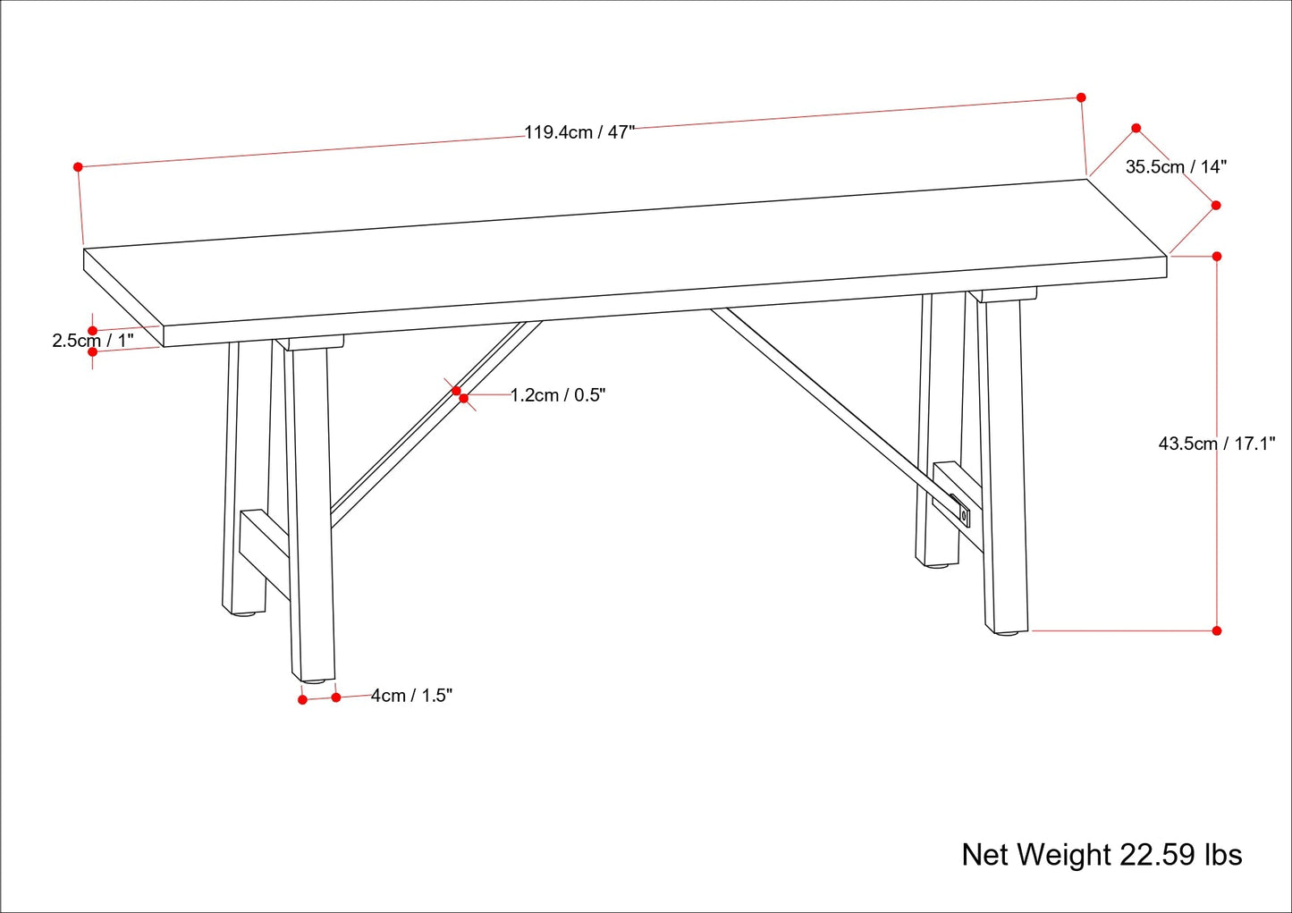 Wooden Bench with Metal Trestle Style Support