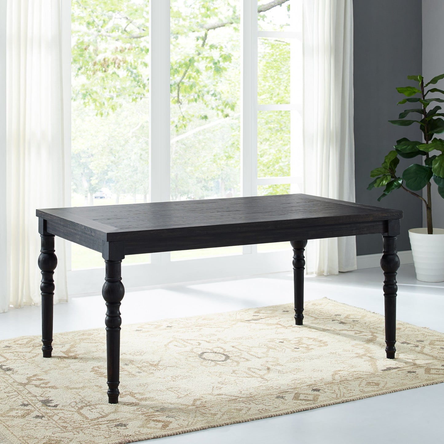 Wood Dining Table with Turned Leg and Rectangle Top