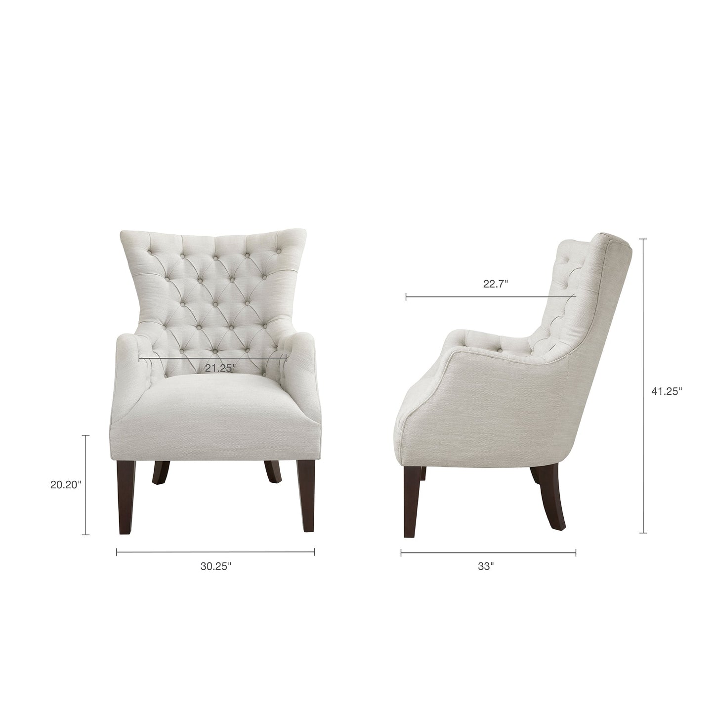 Button Tufted Upholstered Wing Chair with Solid Wood Frame