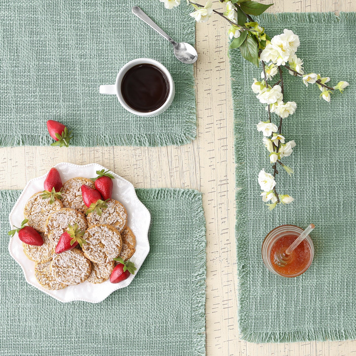 Jadeite Basket Fringe Placemats, Set Of 4