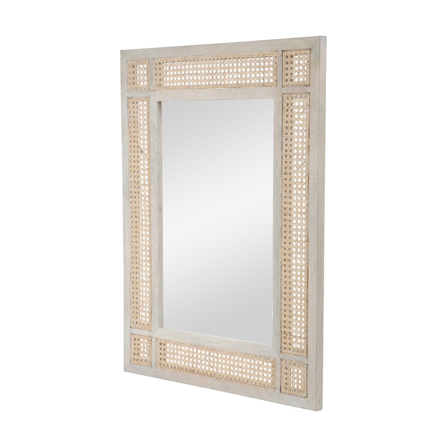 Wall Mirror with Mango Wood Frame and Wicker Border